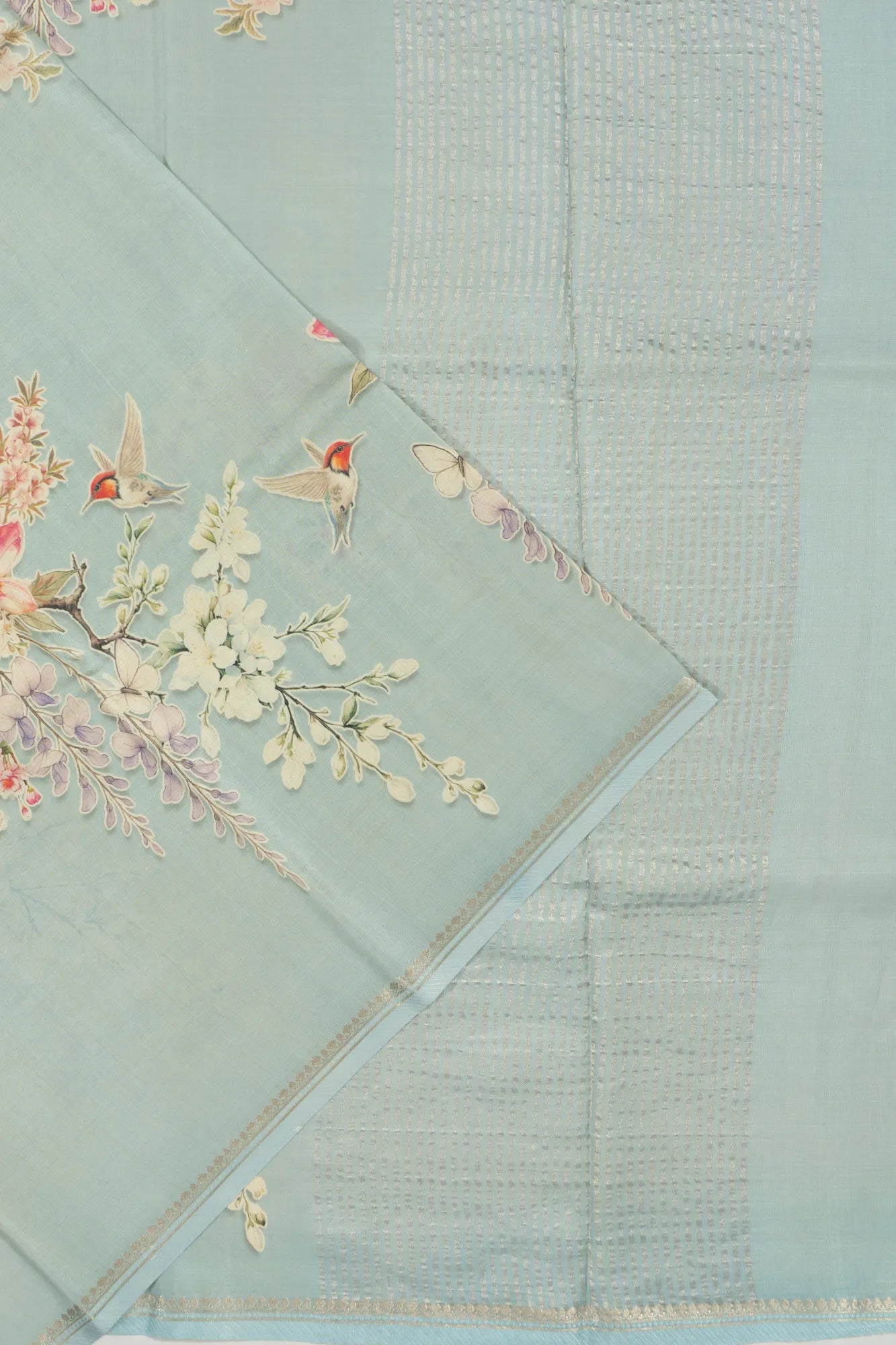 Tussar Floral Printed Pastel Blue Saree