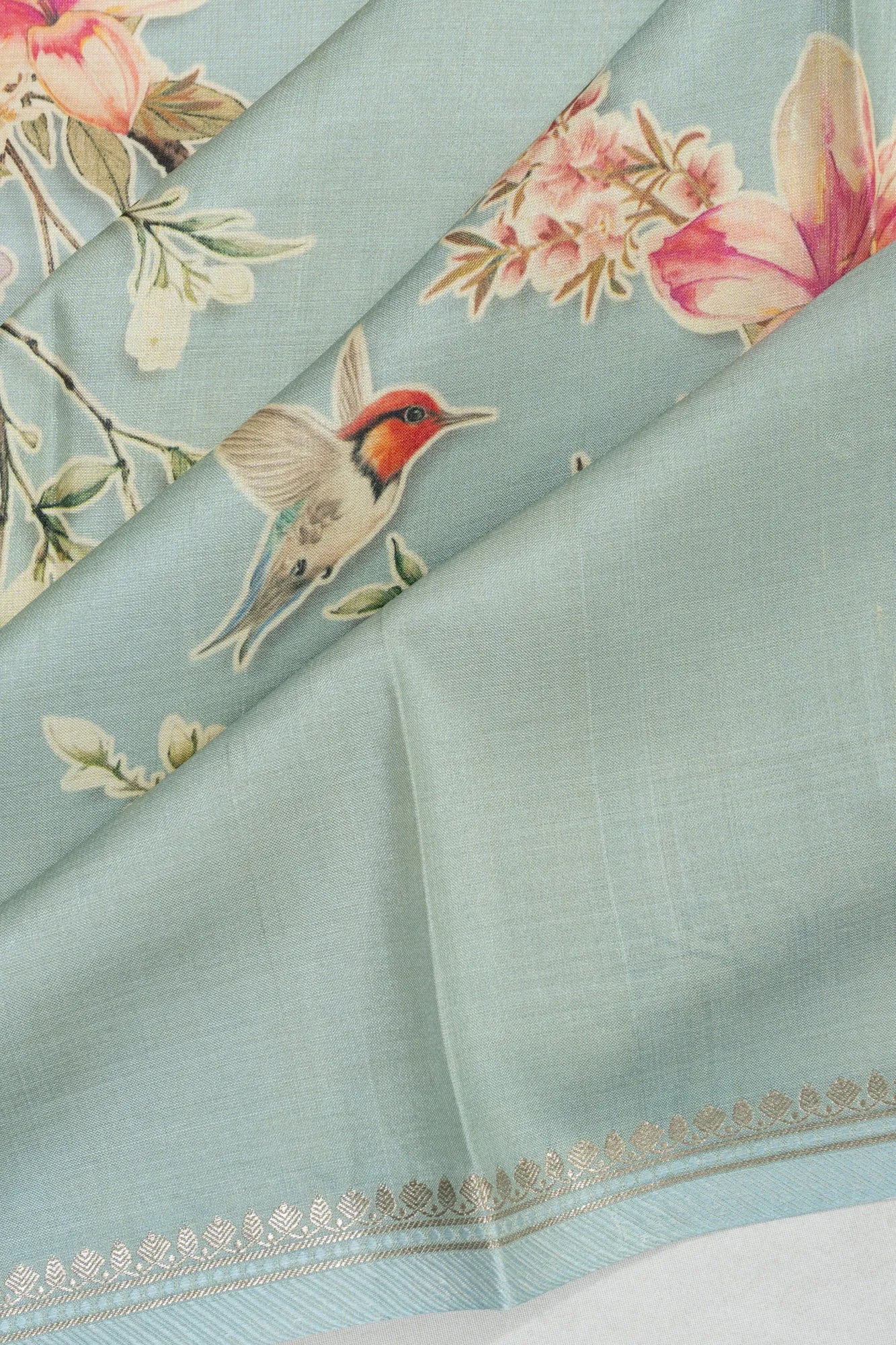 Tussar Floral Printed Pastel Blue Saree