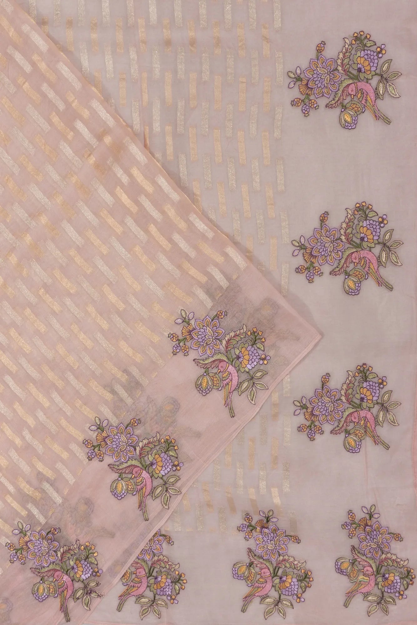 Organza Brocade Peach Saree With Embroidery Border