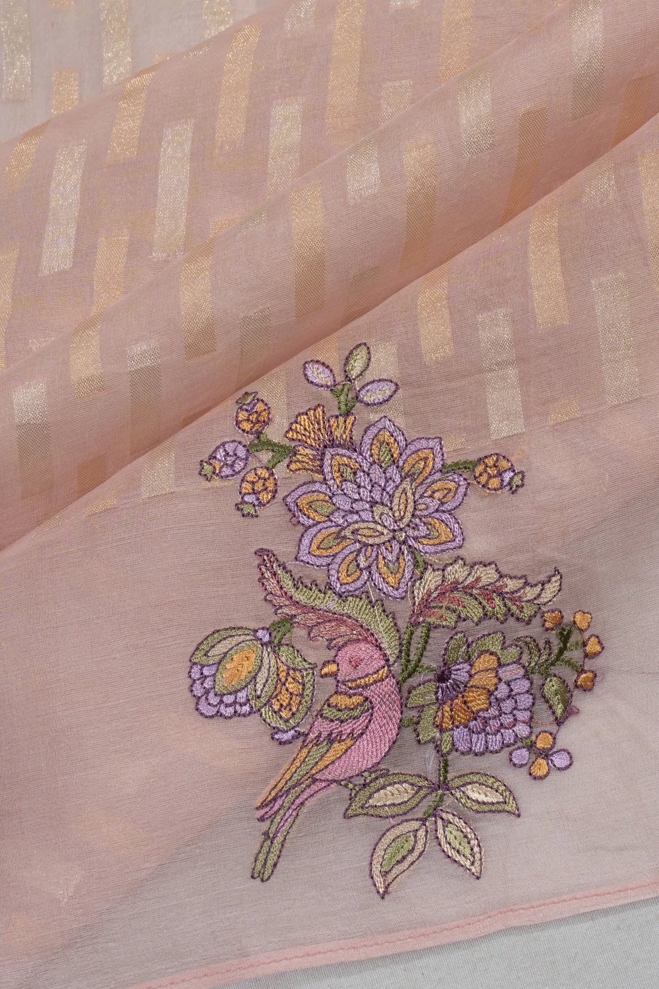 Organza Brocade Peach Saree With Embroidery Border