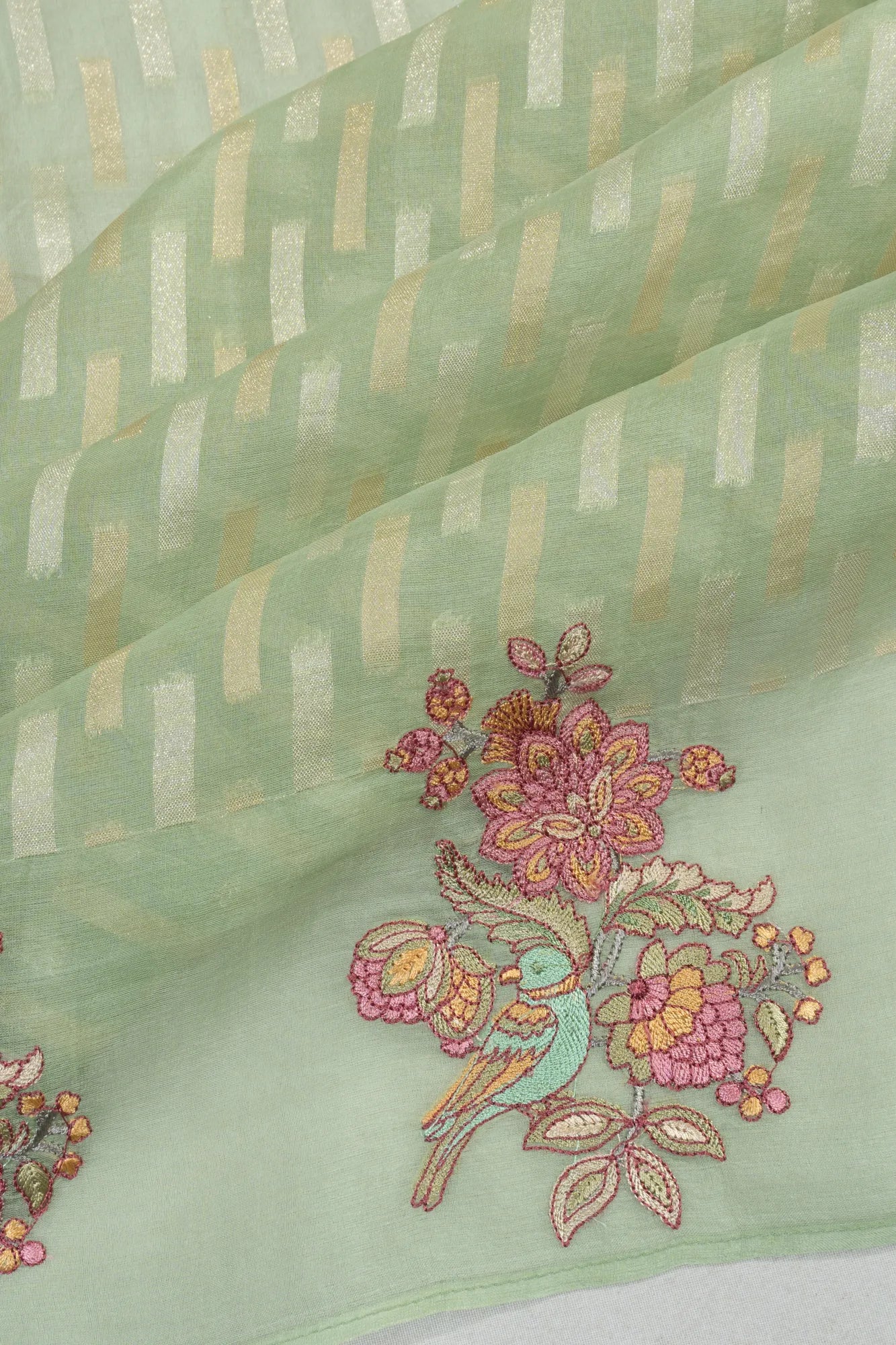 Organza Brocade Green Saree With Embroidery Border