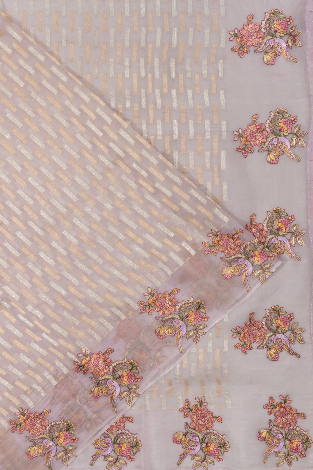 Organza Brocade Peach Saree With Embroidery Border