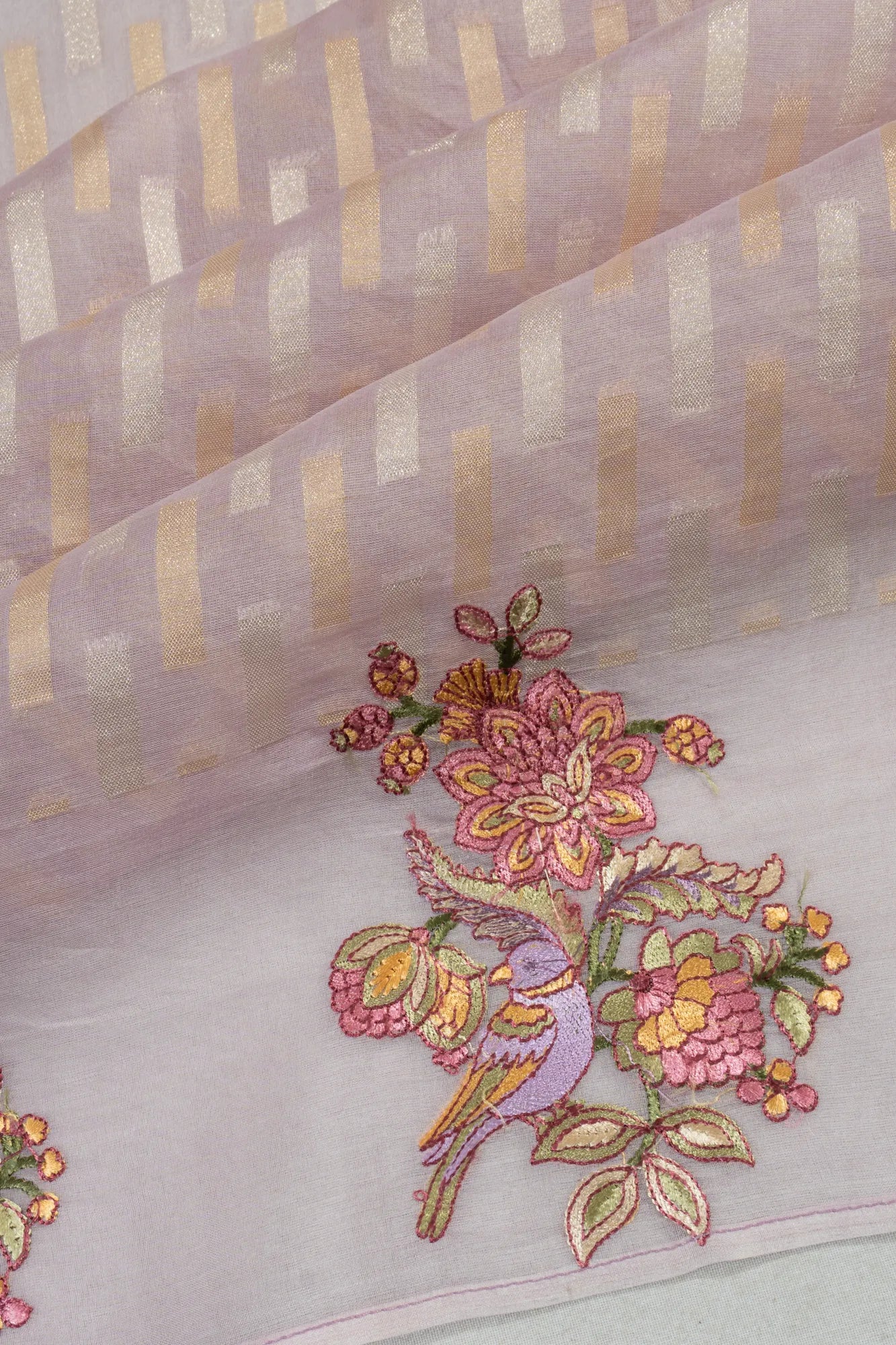 Organza Brocade Peach Saree With Embroidery Border