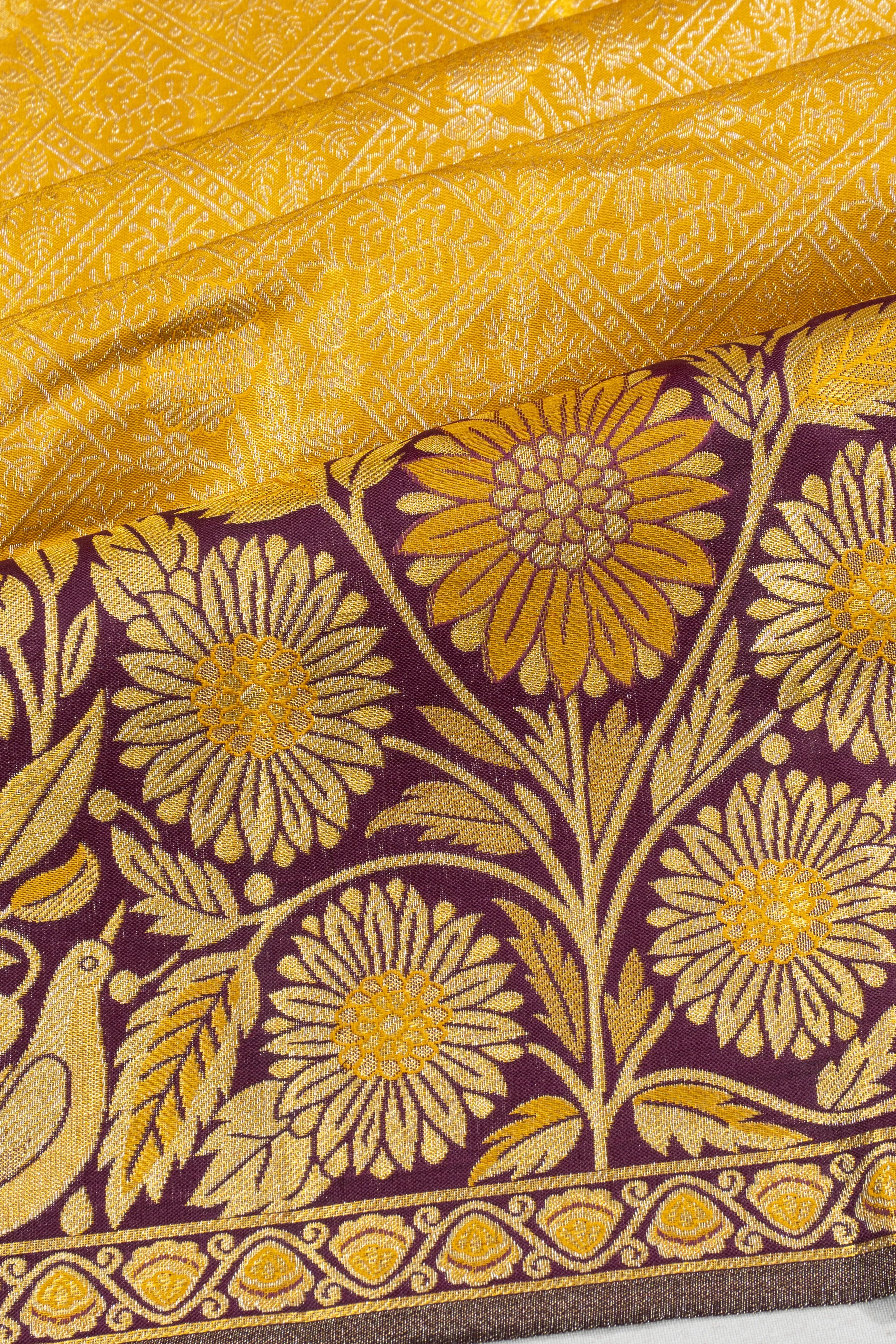 Taranga Kanchi Silk Tissue Brocade Yellow Saree