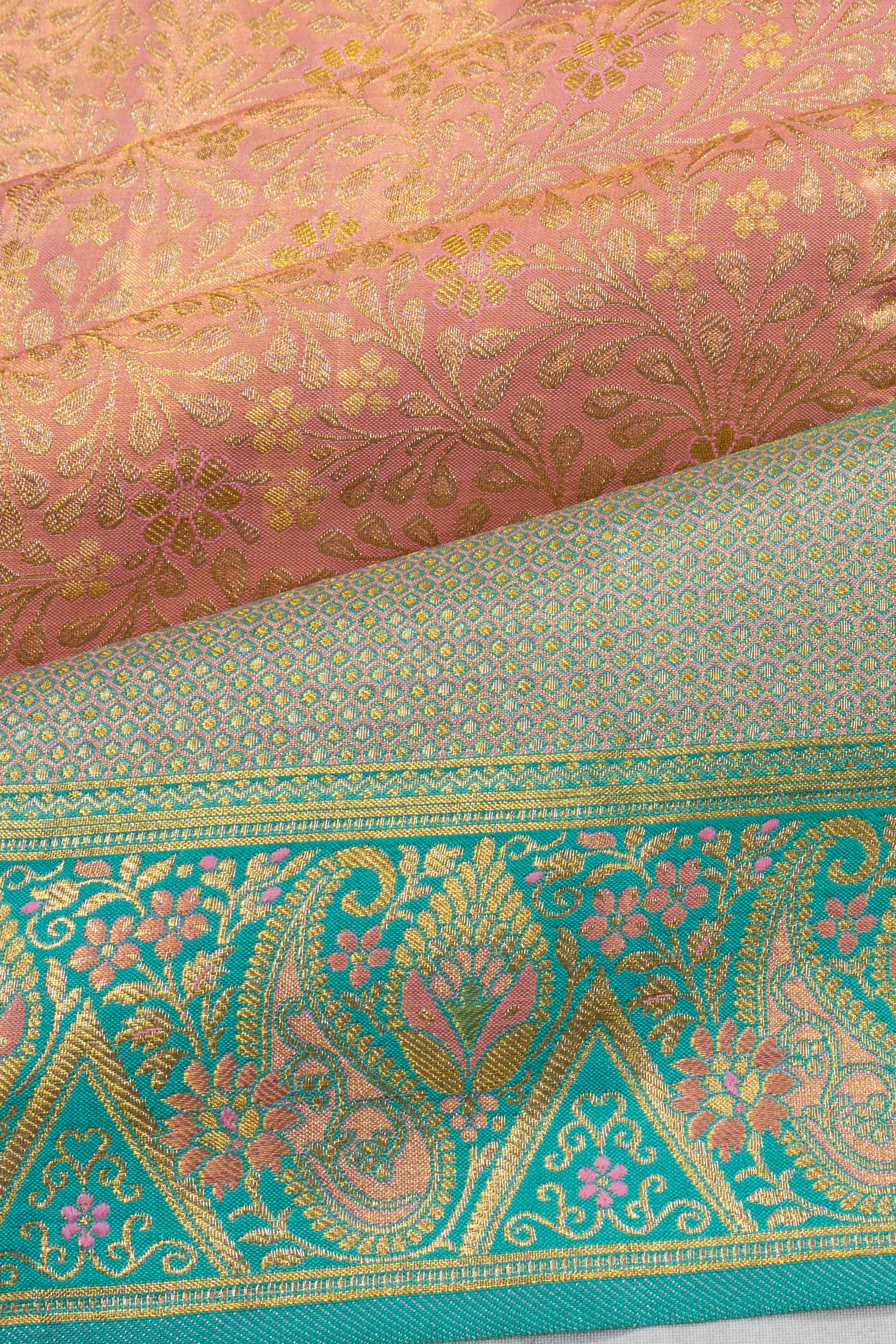 Taranga Kanchi Silk Tissue Brocade Peach Saree