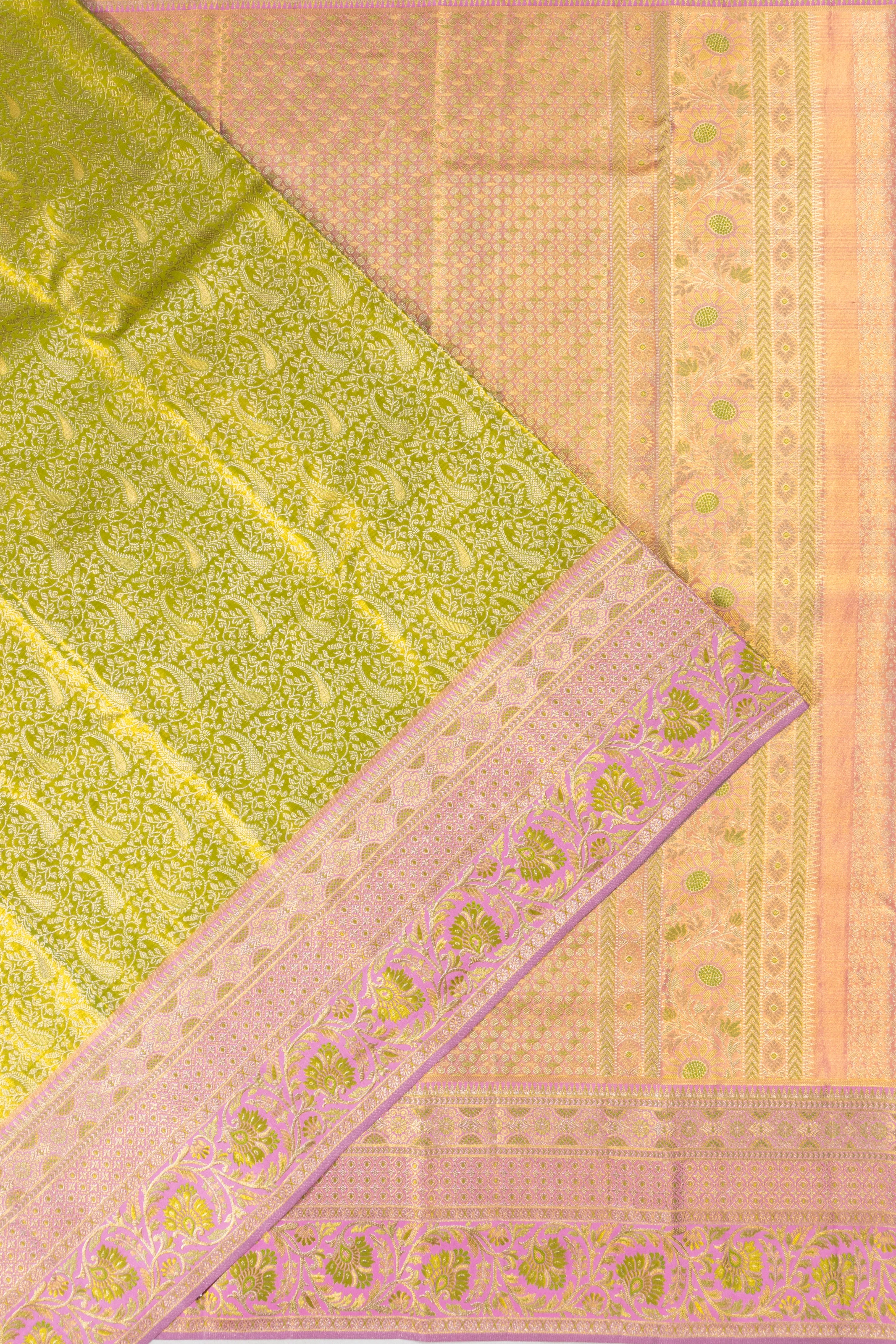 Taranga Kanchi Silk Tissue Brocade Green Saree