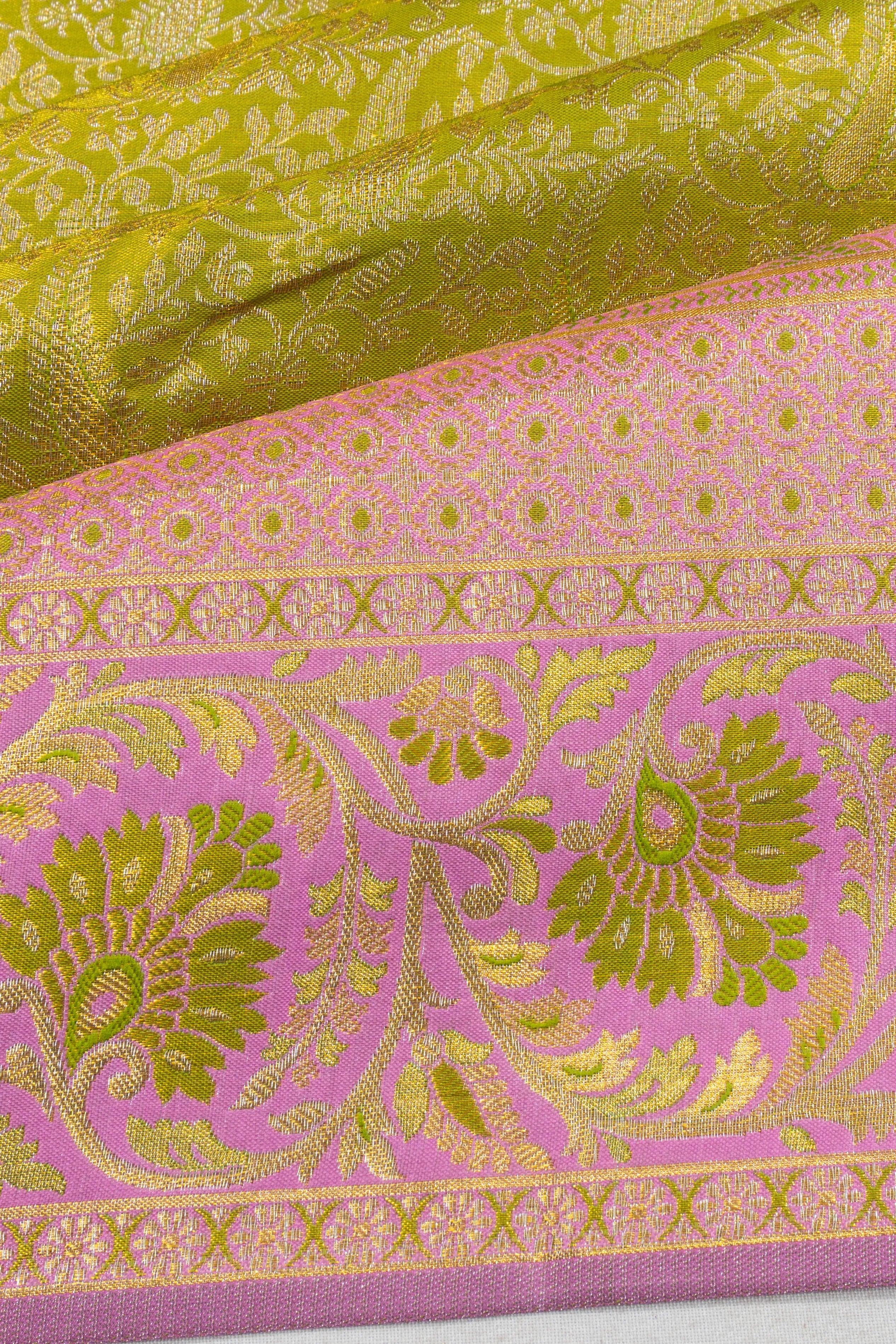 Taranga Kanchi Silk Tissue Brocade Green Saree