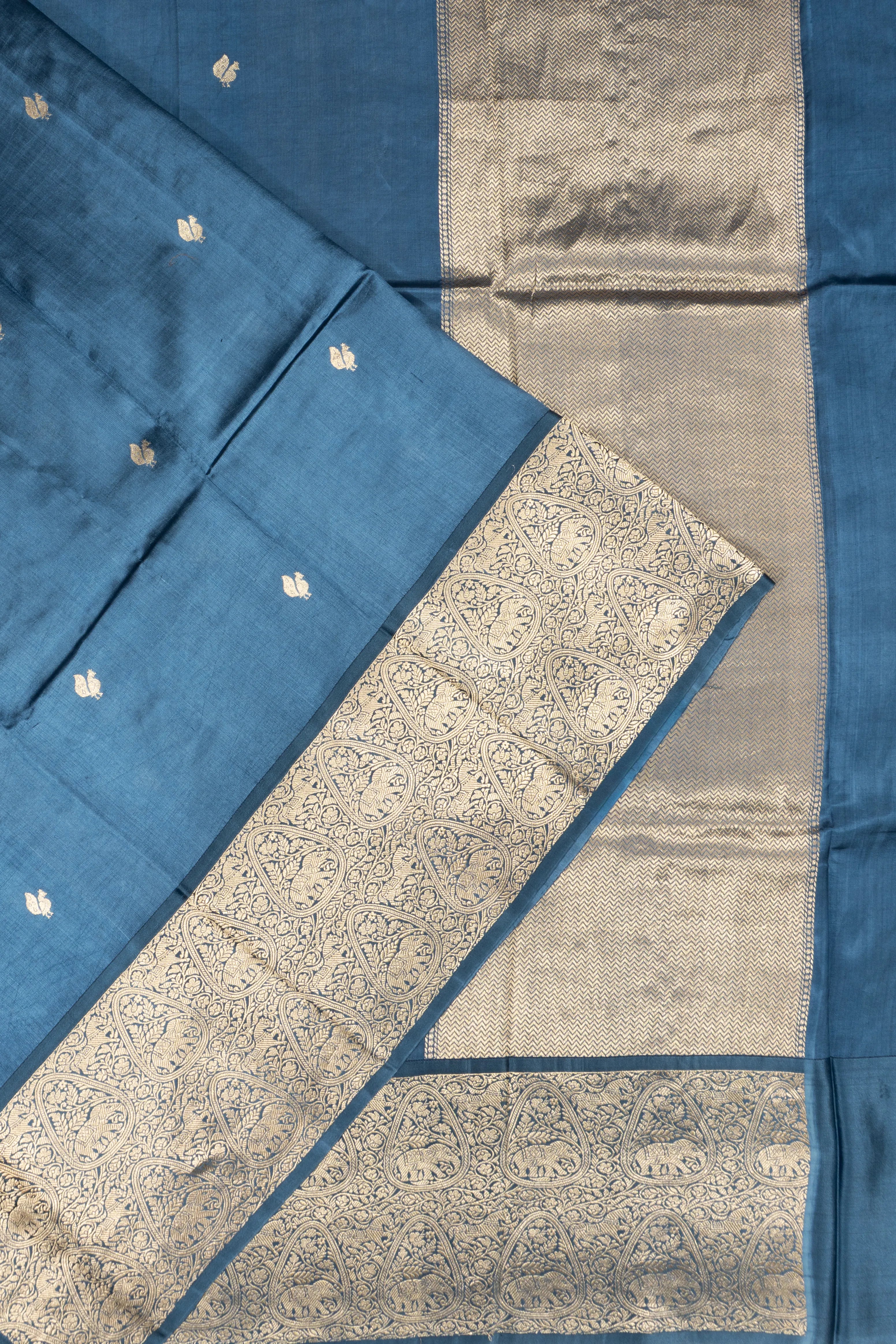 Banarasi Silk Butta Teal Blue Saree