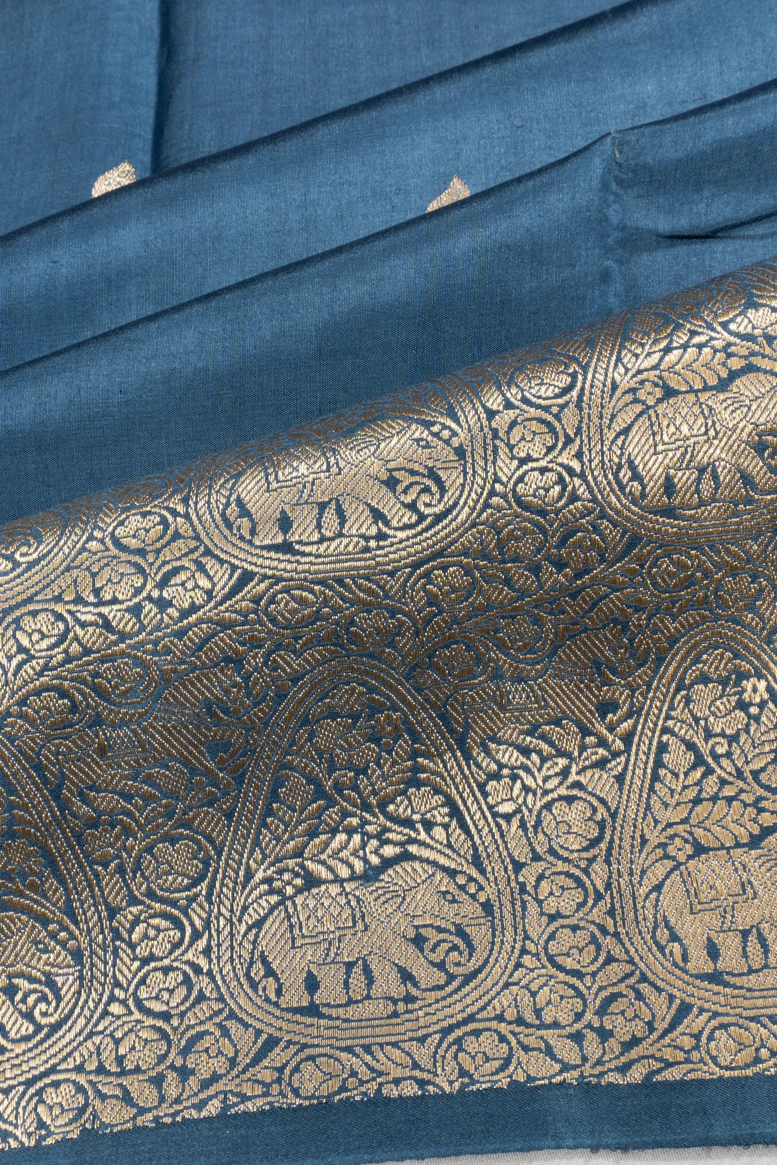 Banarasi Silk Butta Teal Blue Saree