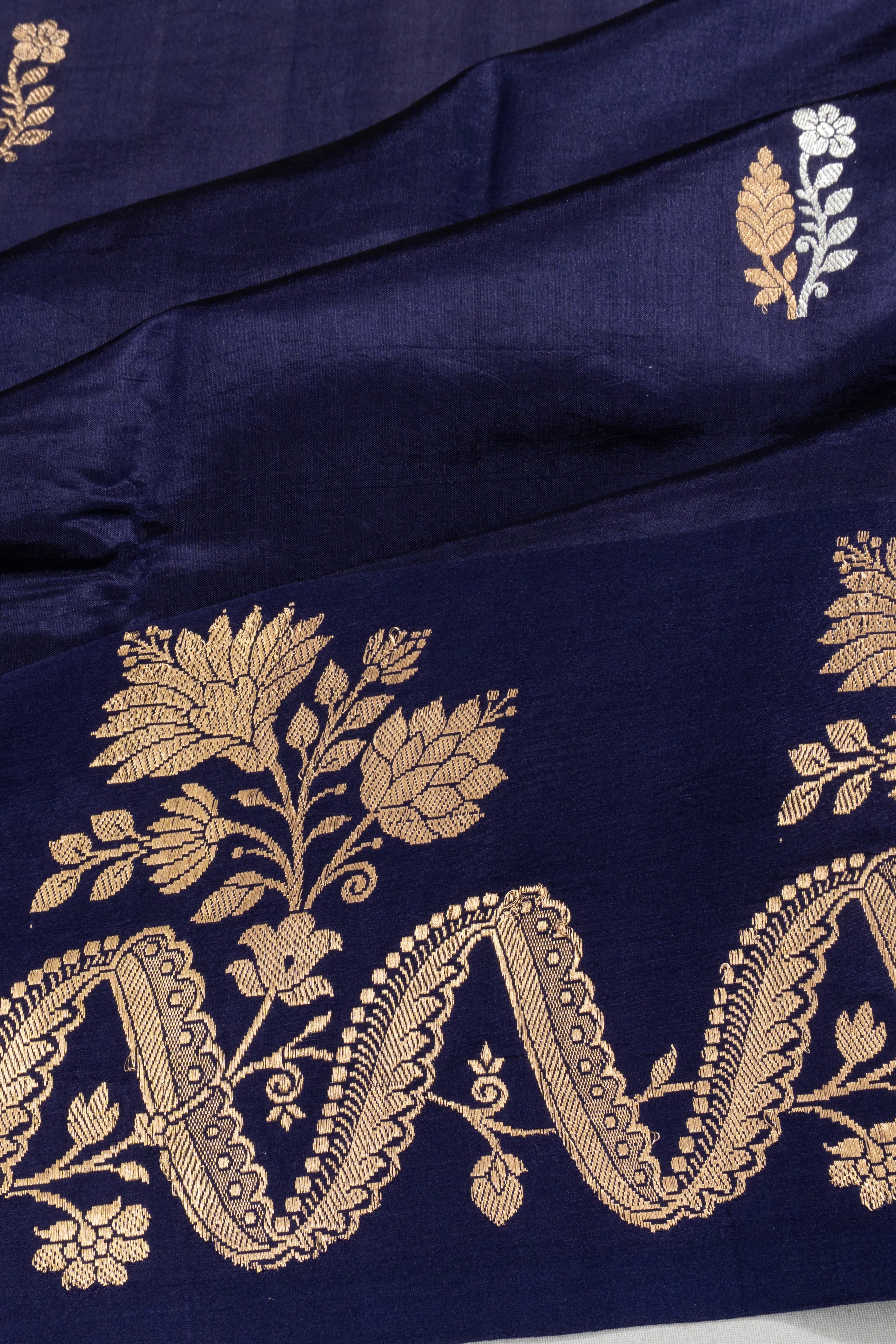 Banarasi Katan Silk Butta Dark Blue Saree