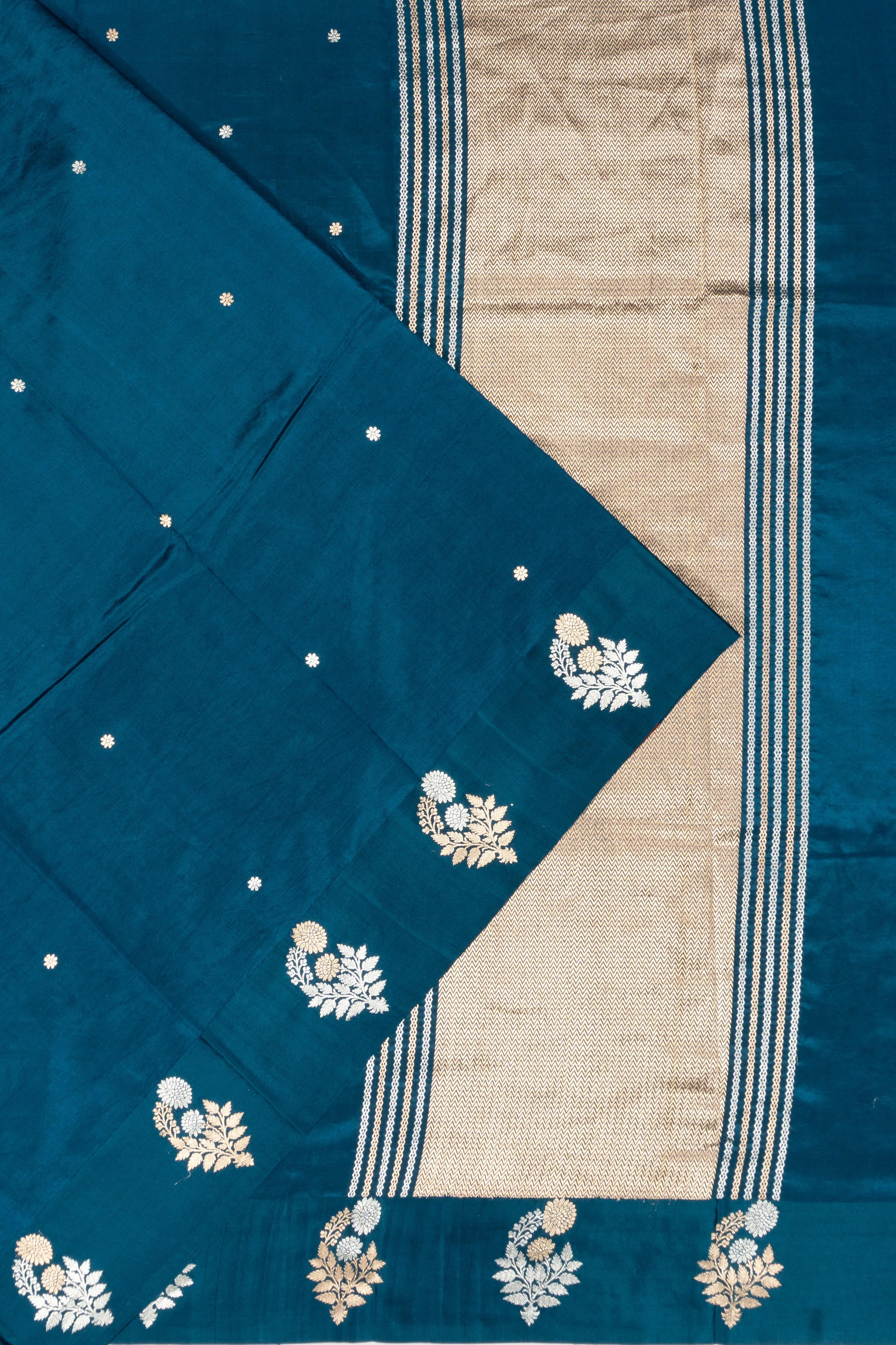 Banarasi Katan Silk Butta Teal Blue Saree