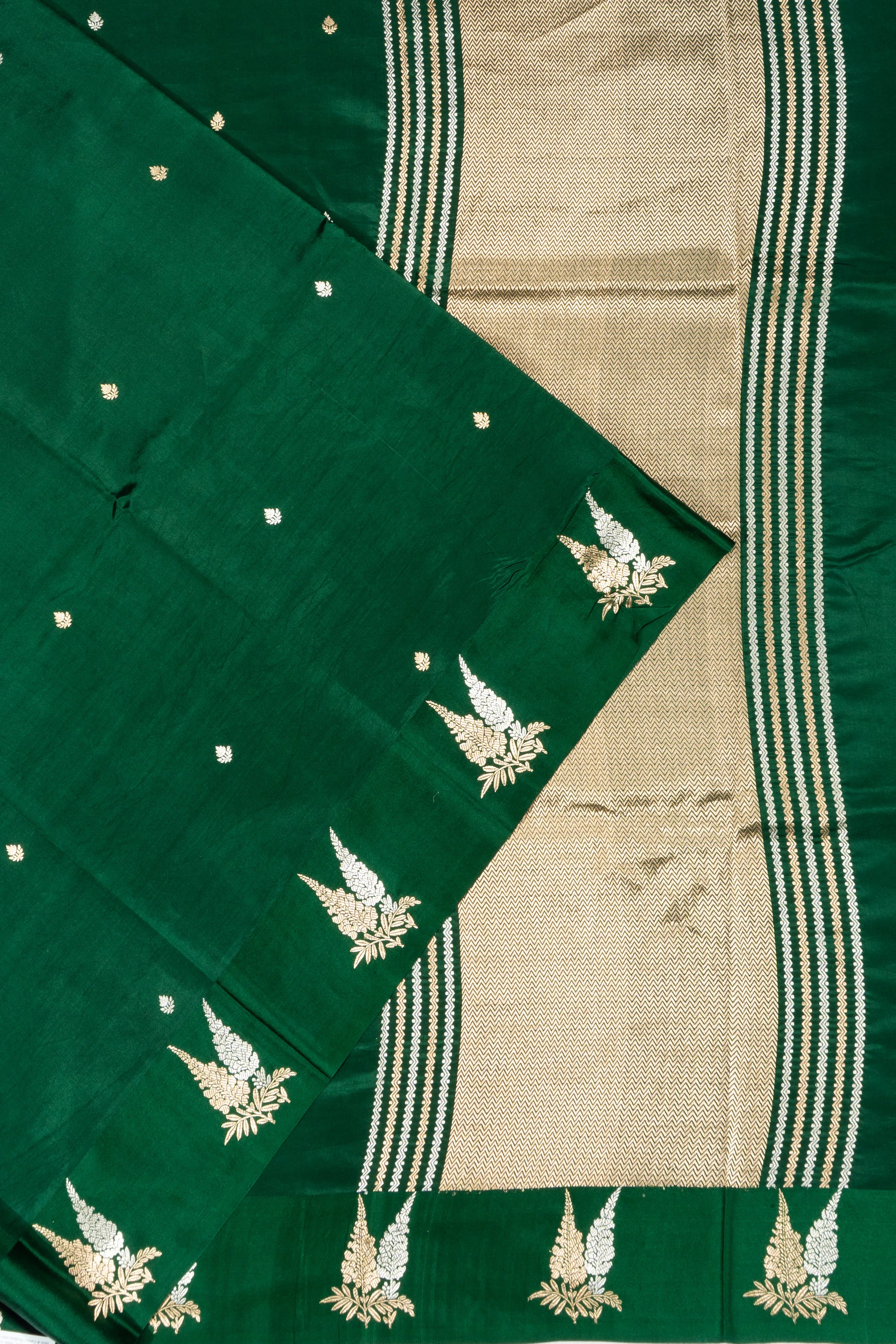 Banarasi Katan Silk Butta Dark Green Saree
