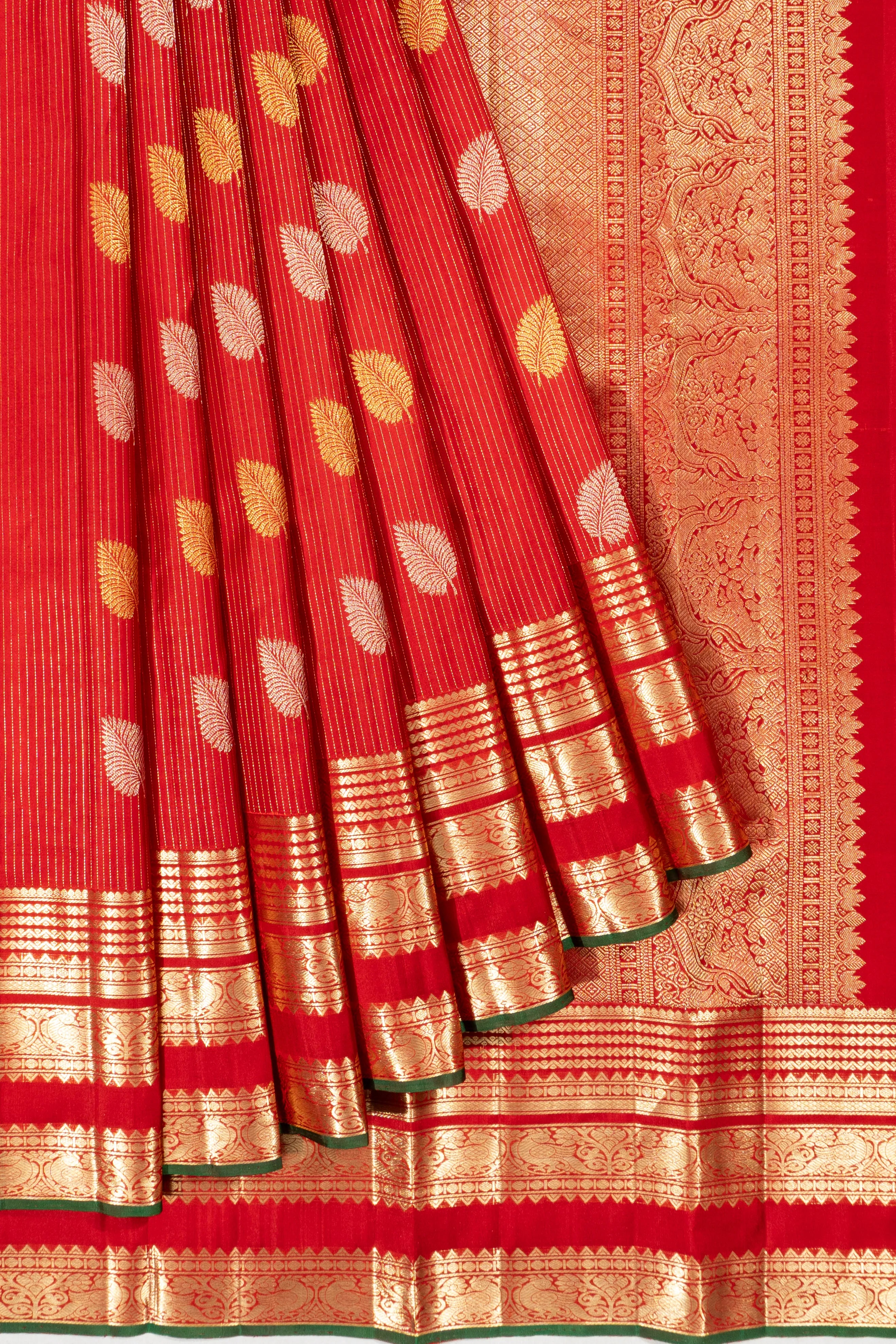 Taranga Kanchi Silk Vertical Lines And Butta Red Saree