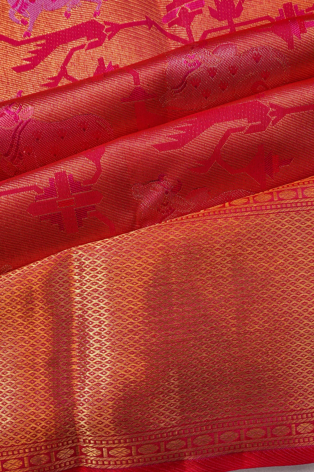 Kanchipuram Silk Jaal Pink Saree With Pichwai Motifs
