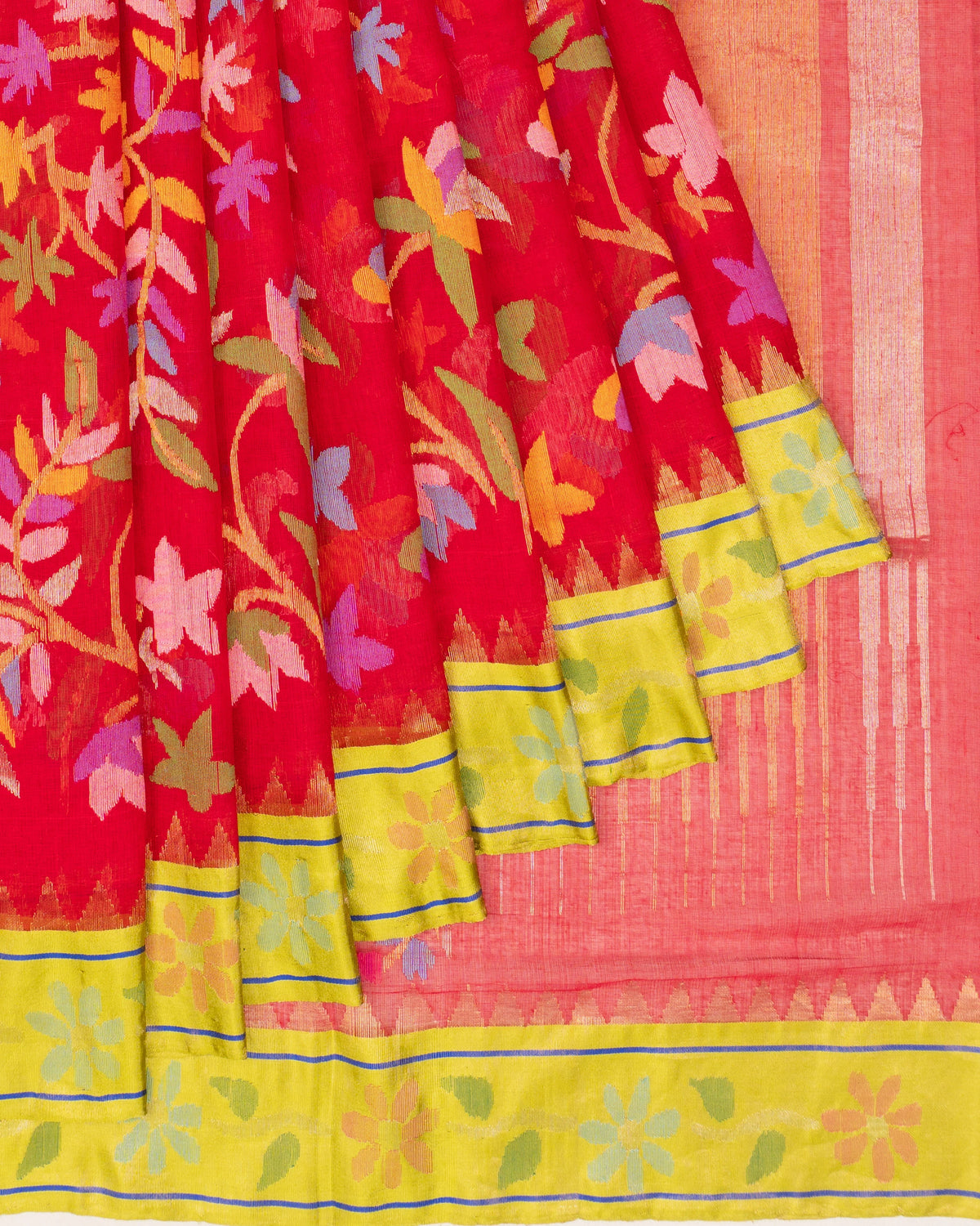 Ponduru Handspun Cotton All Over Jamdani Jaal Red Saree
