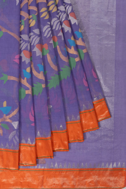 Ponduru Handspun Cotton All Over Jamdani Jaal Violet Saree