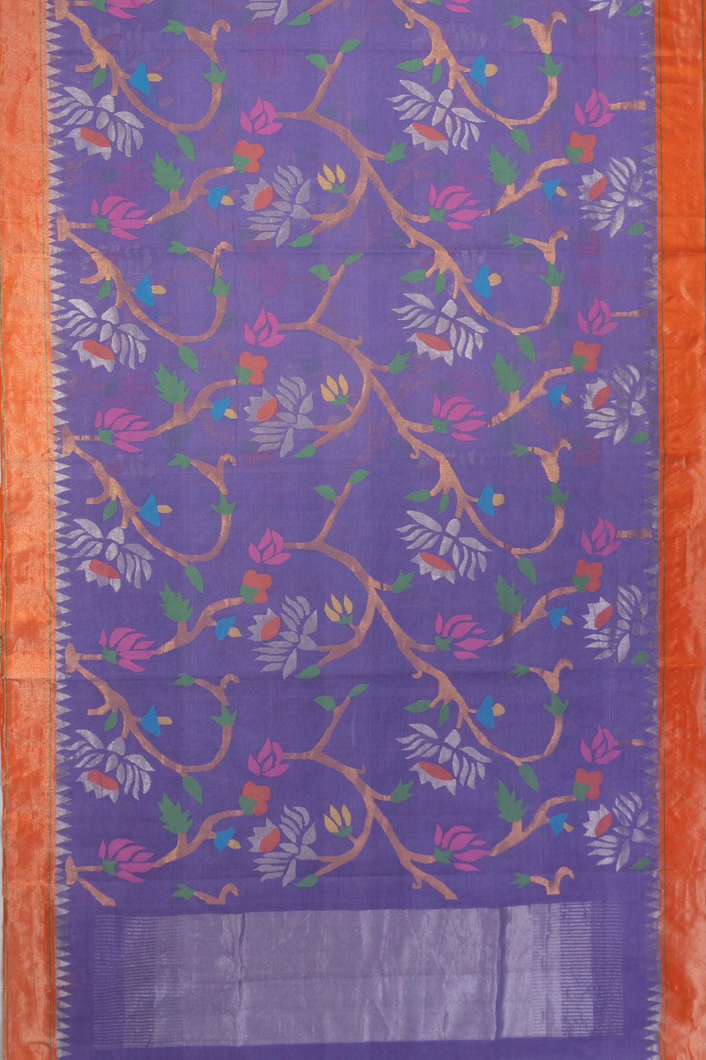 Ponduru Handspun Cotton All Over Jamdani Jaal Violet Saree