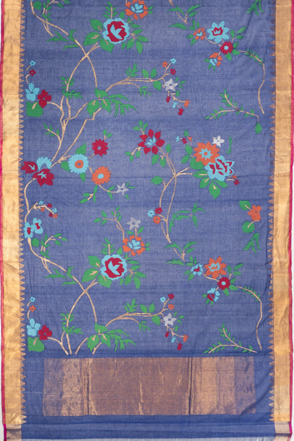 Ponduru Handspun Cotton Jamdani Jaal Dark Blue Saree