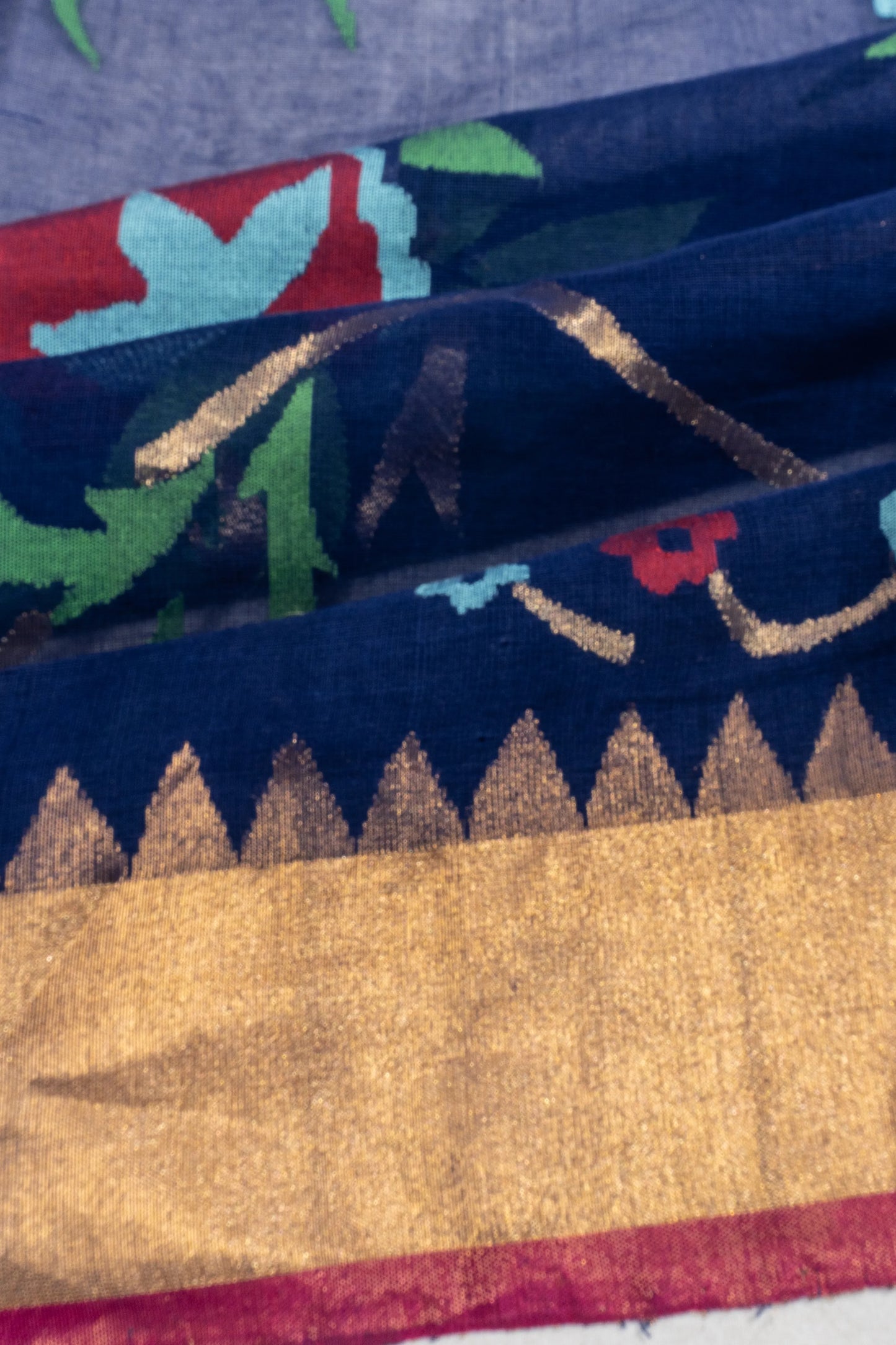 Ponduru Handspun Cotton Jamdani Jaal Dark Blue Saree