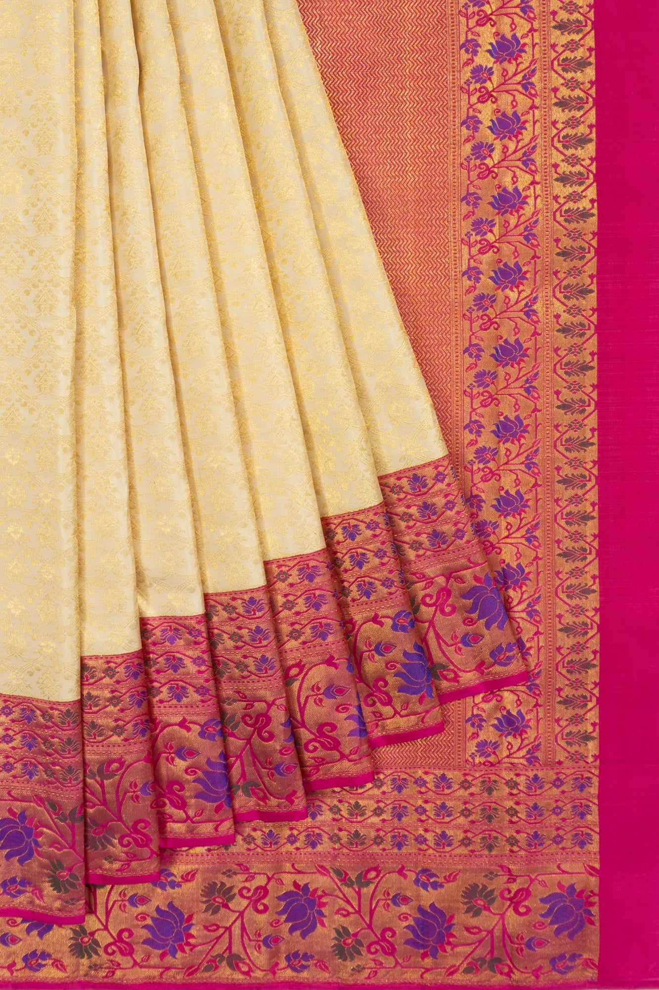 Kanchipuram Silk Brocade Cream Saree