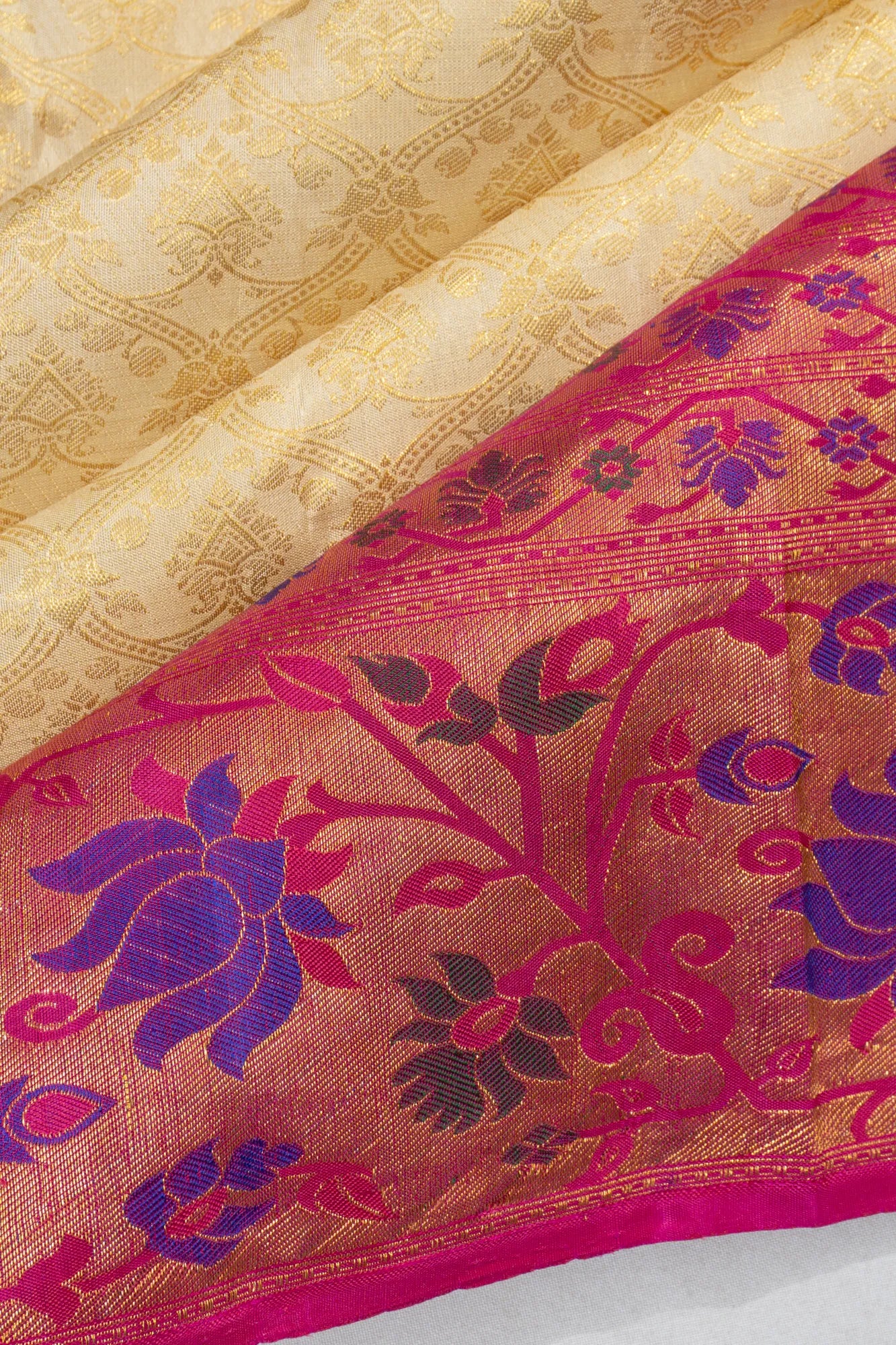 Kanchipuram Silk Brocade Cream Saree