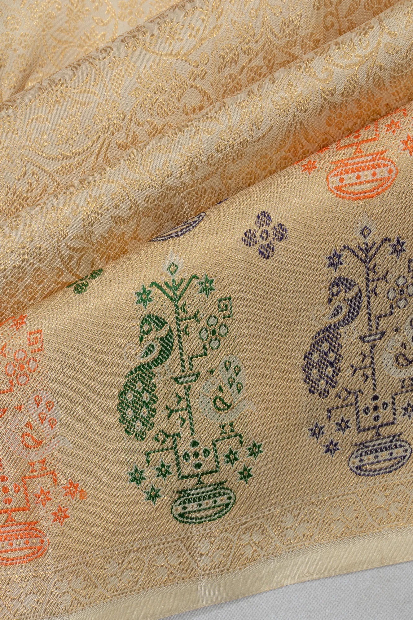 Kanchipuram Silk Brocade Cream Saree