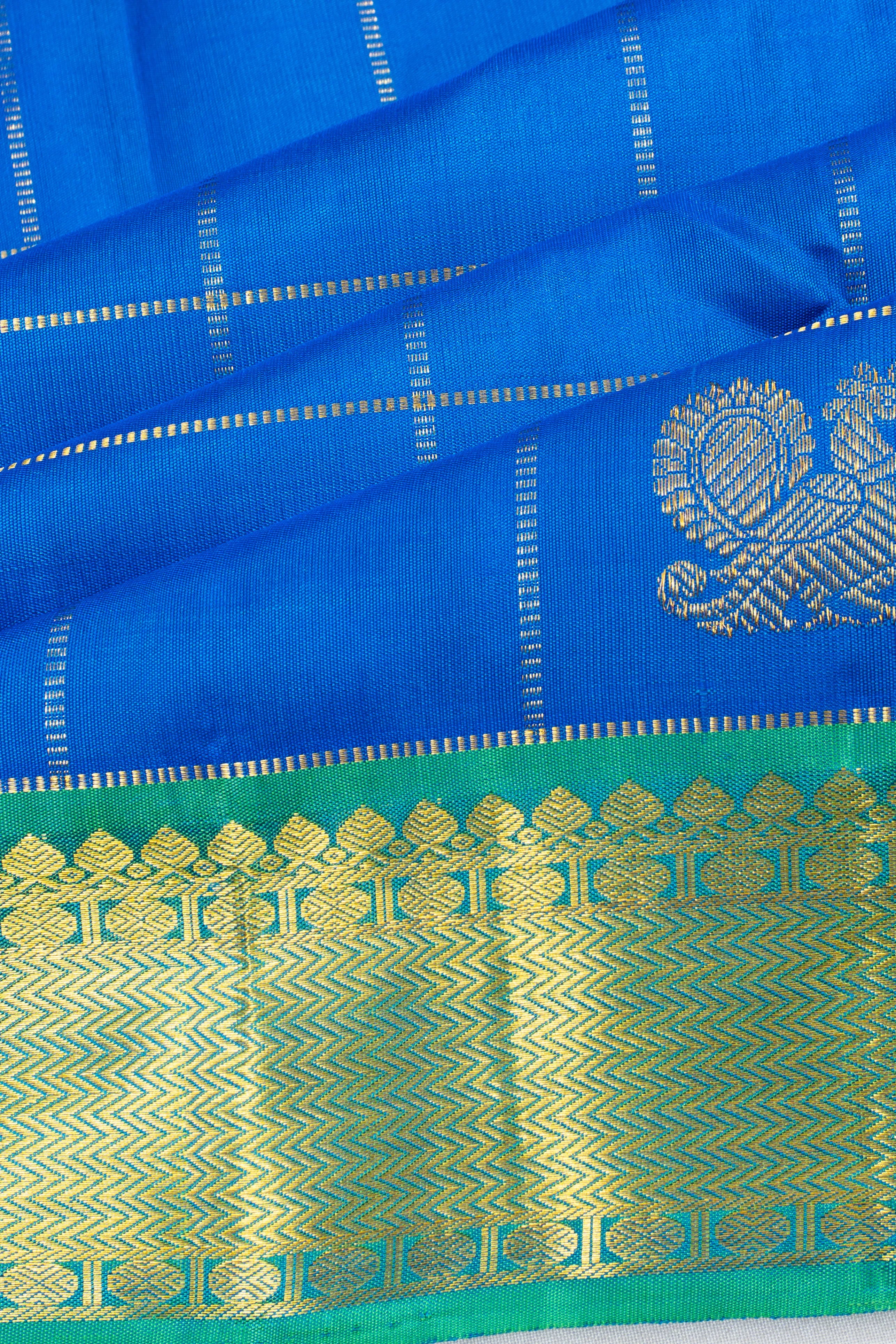Classic Kanchipuram Silk Checks And Butta Blue Saree