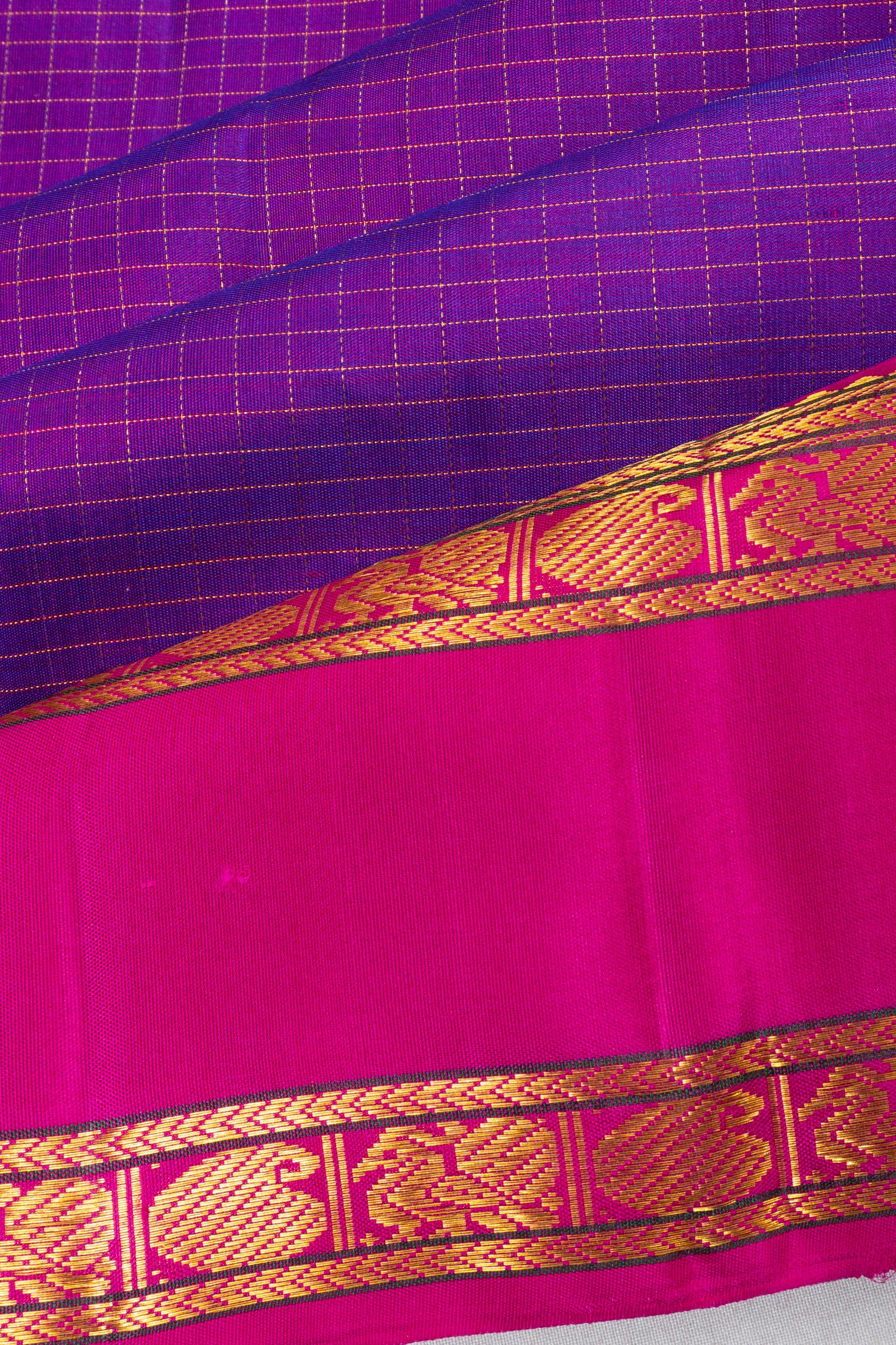 Classic Kanchipuram Silk Checks Purple Saree