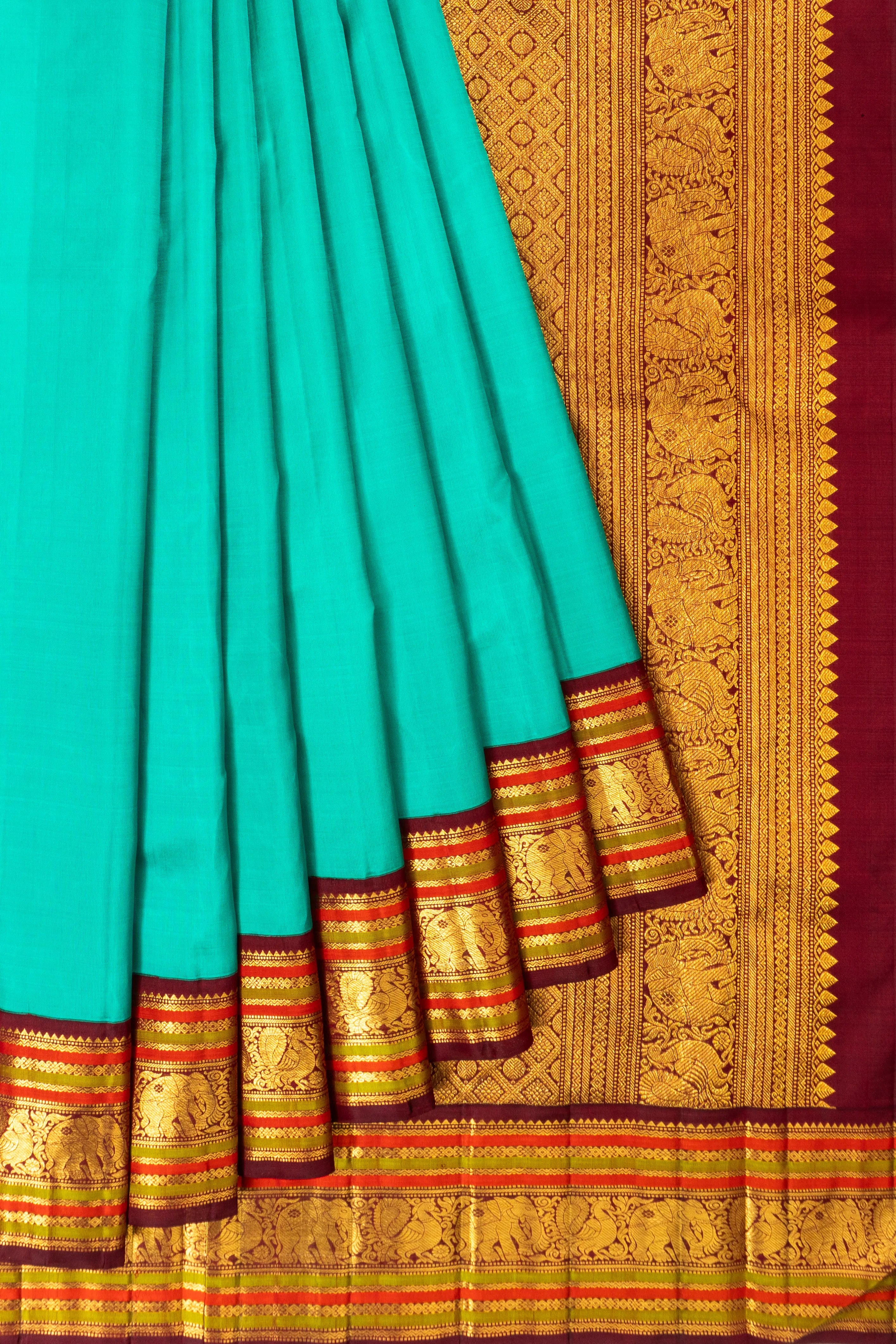 Classic Kanchipuram Silk Plain Sea Blue Saree