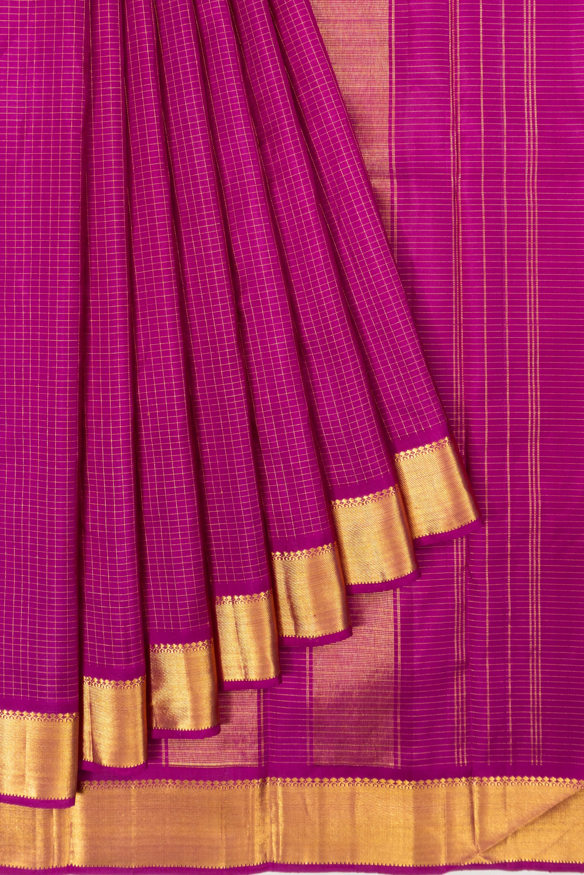 Classic Kanchipuram Silk Checks Purple Saree