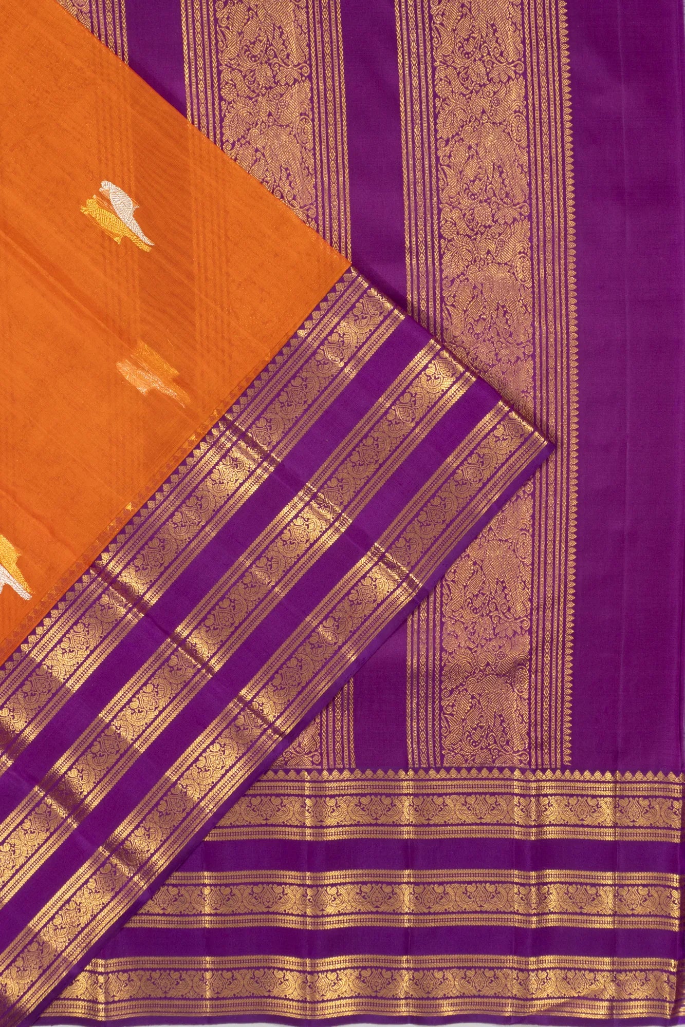 Kanchipuram Kora Organza Butta Orange Saree