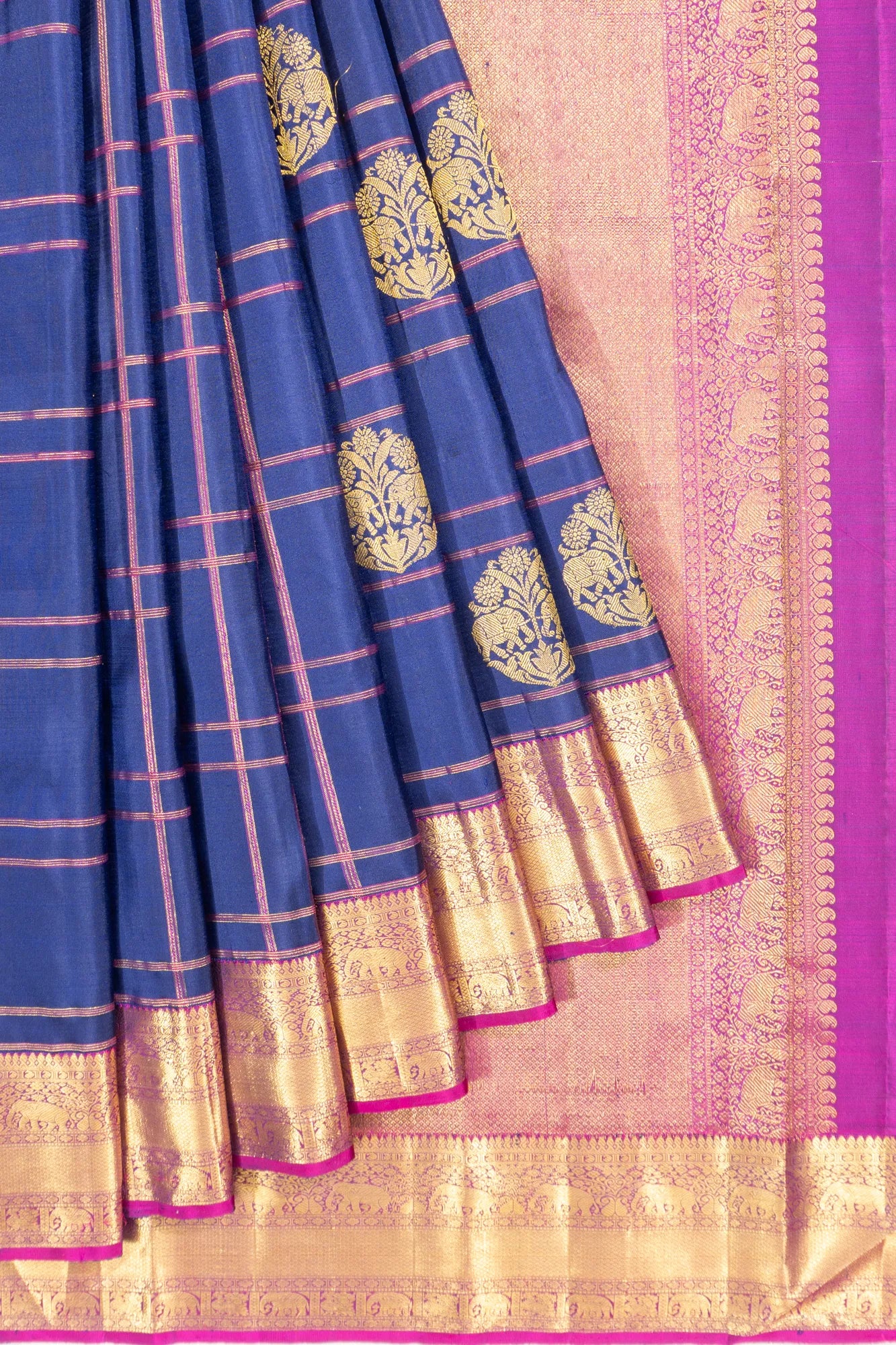 Taranga Kanchi Silk Checks And Butta Royal Blue Saree