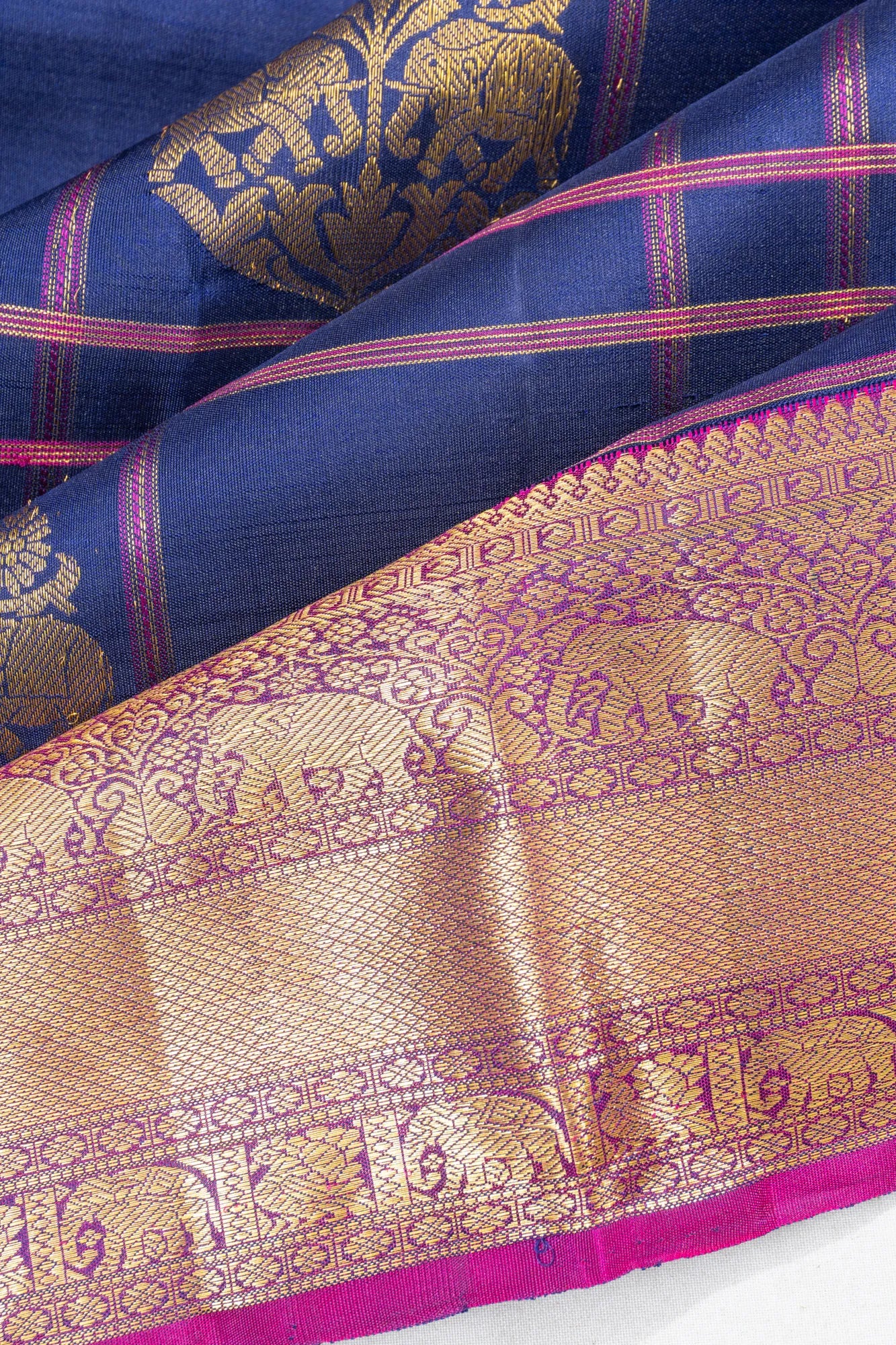 Taranga Kanchi Silk Checks And Butta Royal Blue Saree