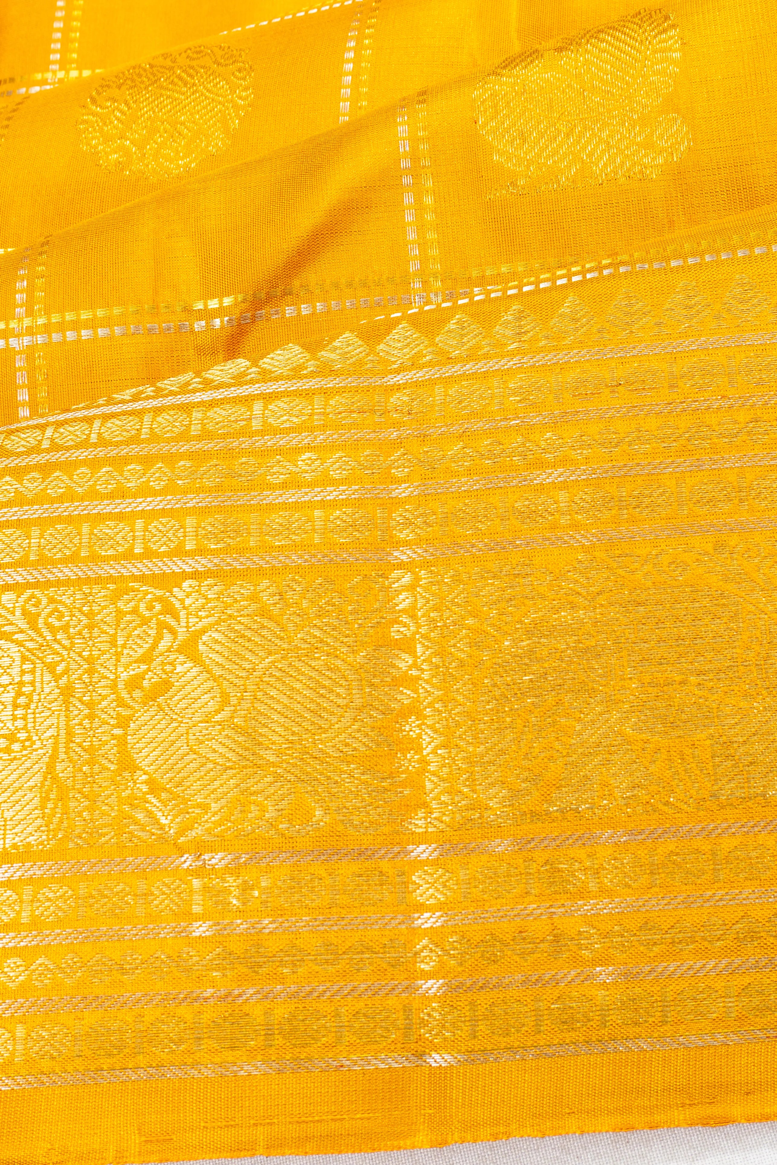 Classic Kanchipuram Silk Checks And Butta Yellow Saree