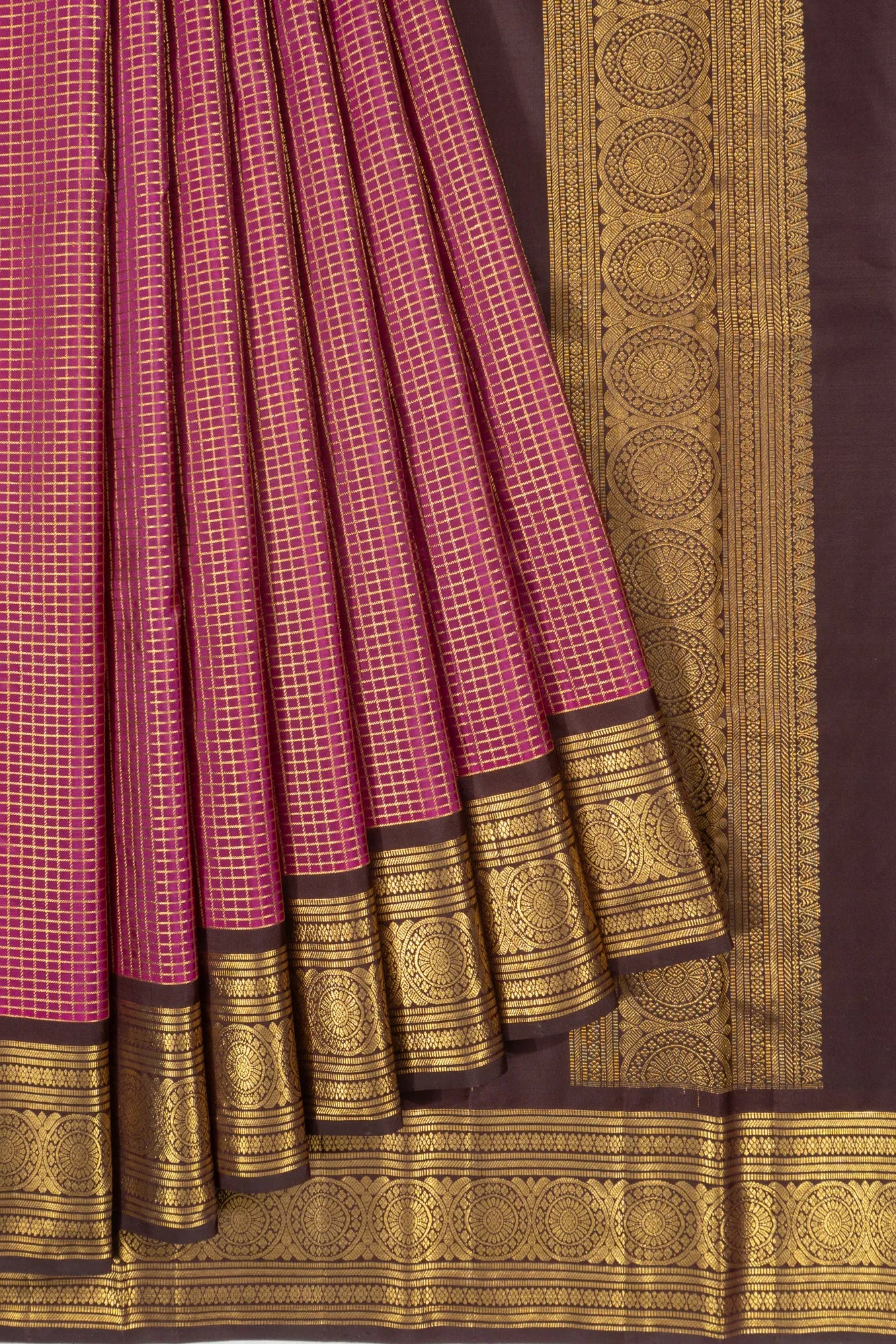 Kanchipuram Silk Checks Purple Saree