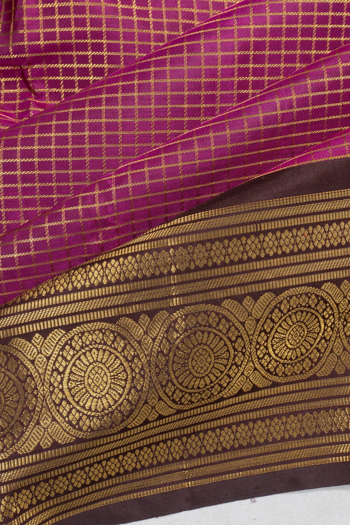 Kanchipuram Silk Checks Purple Saree