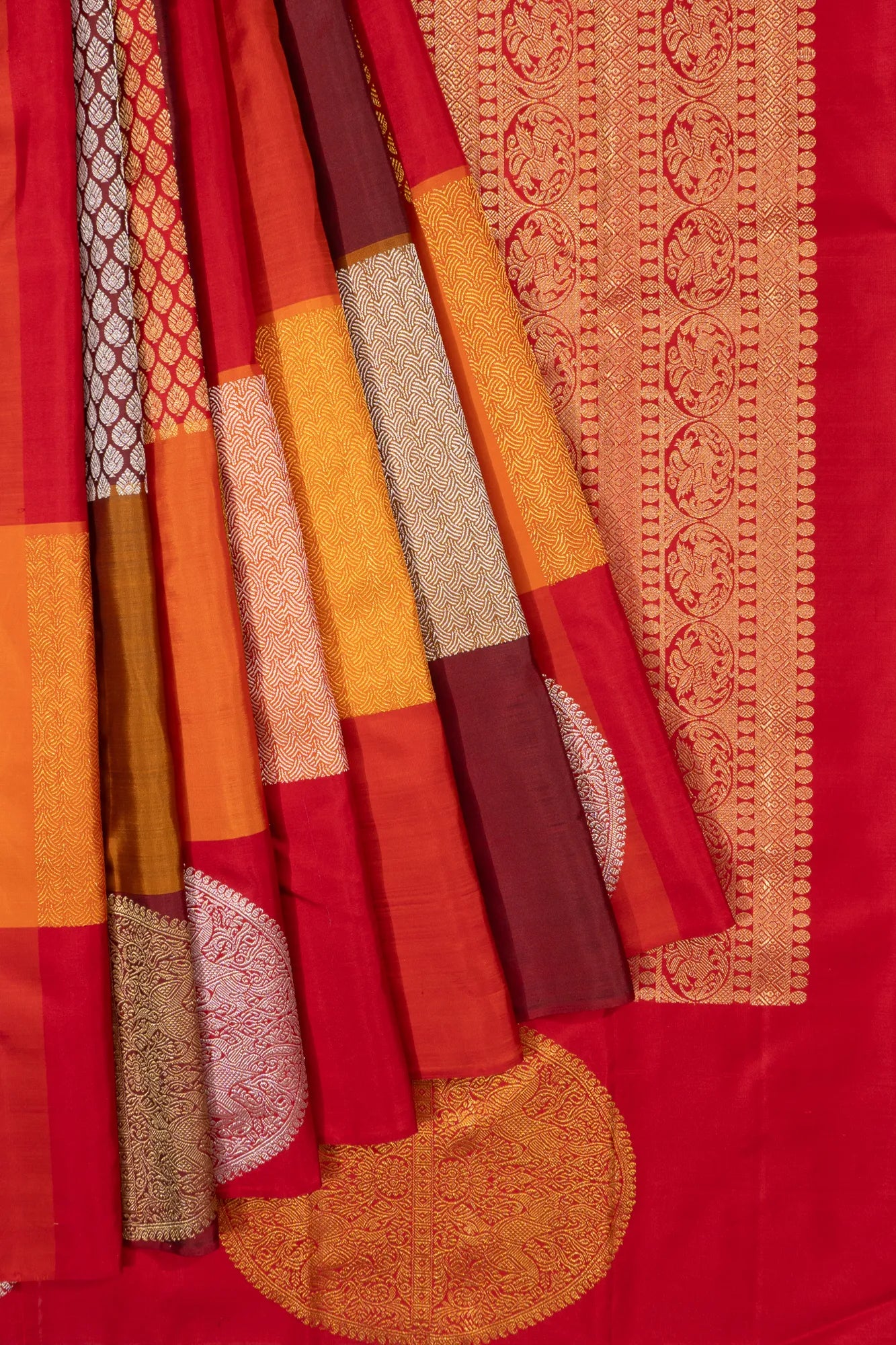 Kanchipuram Silk Brocade Multicolour Red Saree