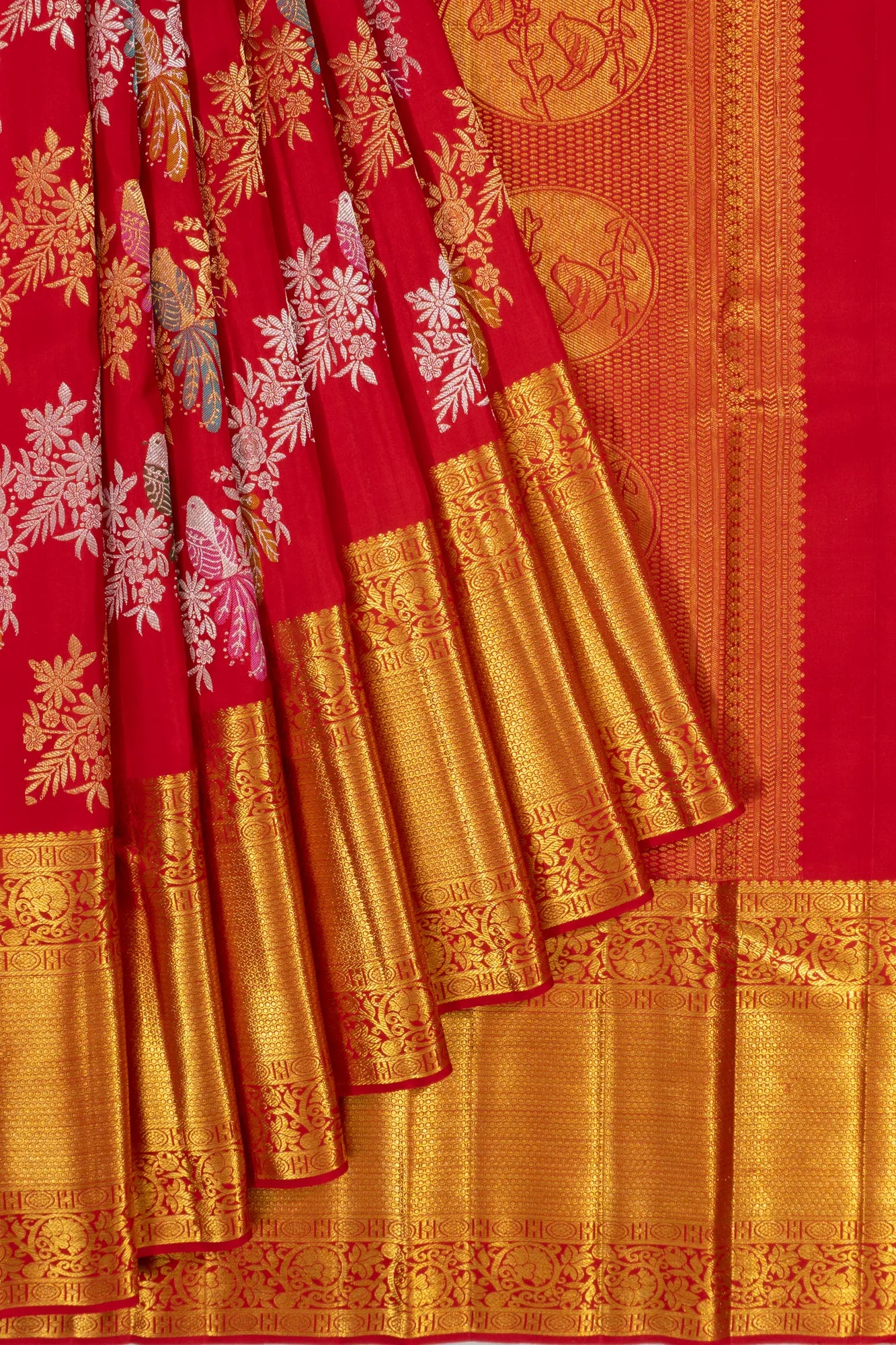 Kanchipuram Silk Meenakari Jaal Red Saree