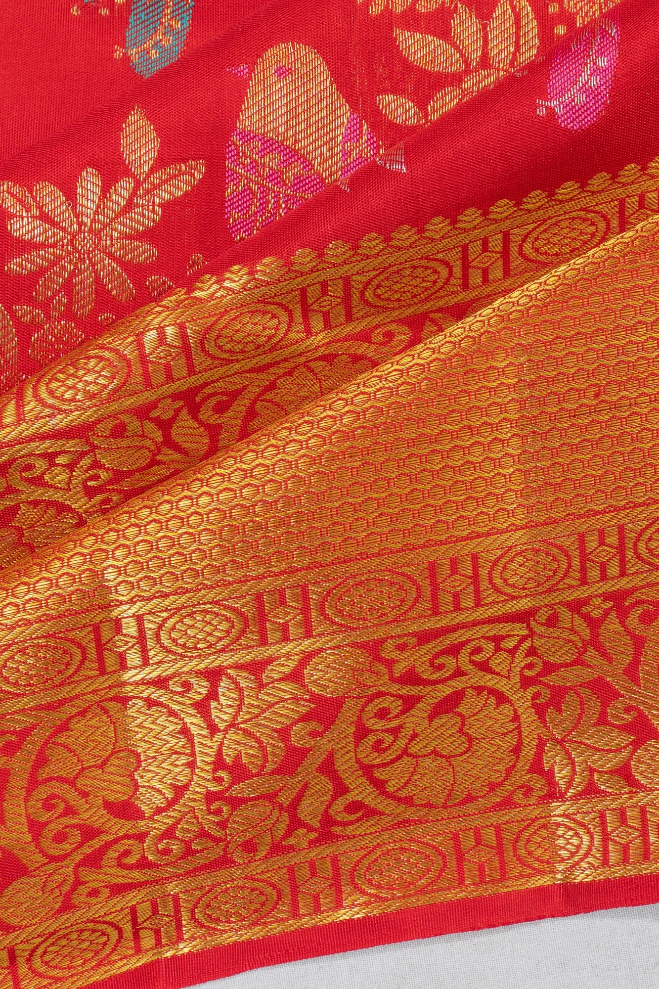 Kanchipuram Silk Meenakari Jaal Red Saree