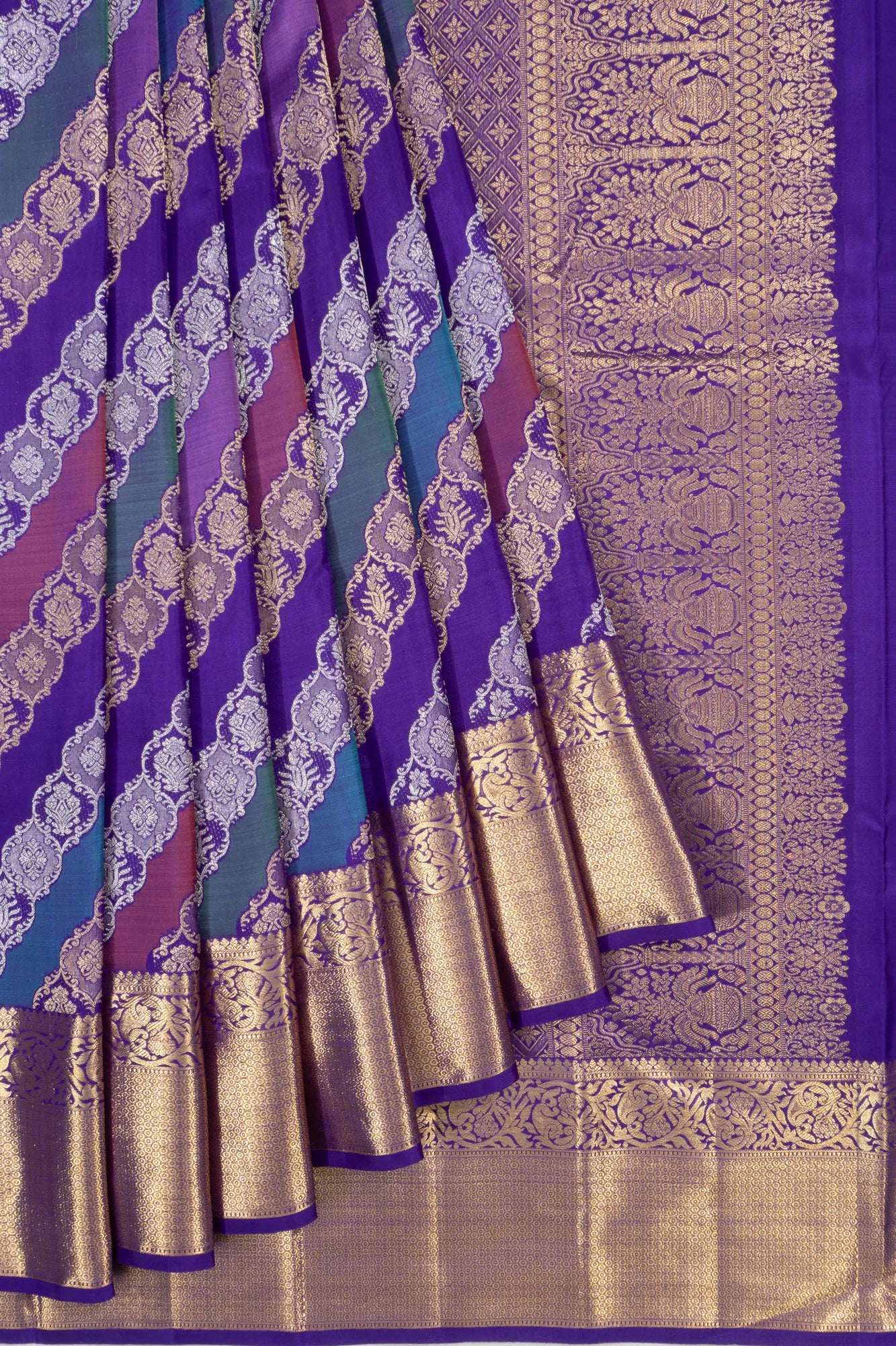Kanchipuram Silk Brocade Multicolour Violet Saree