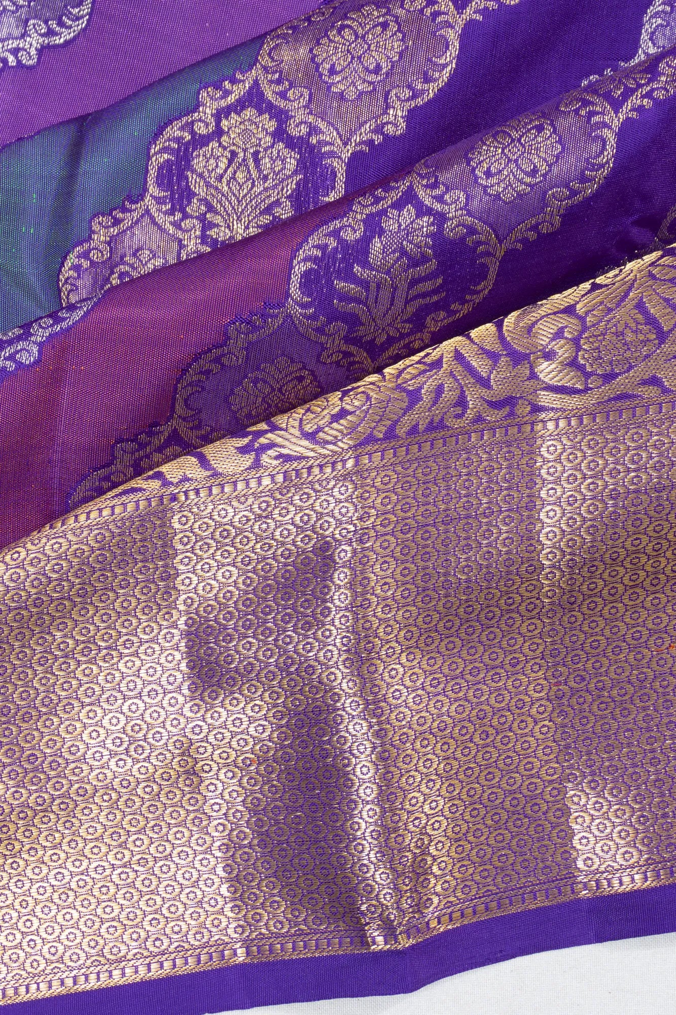 Kanchipuram Silk Brocade Multicolour Violet Saree