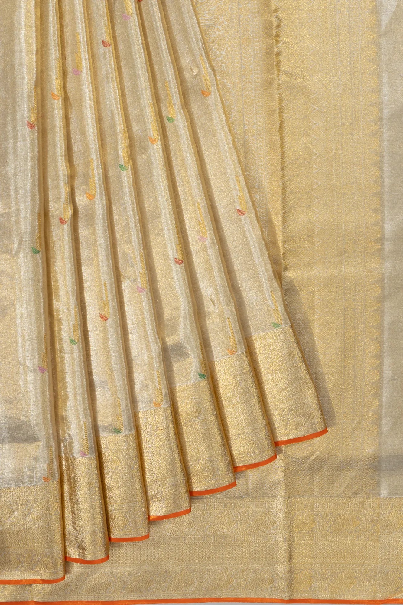 Kanchipuram Silk Tissue Butta Gold Saree