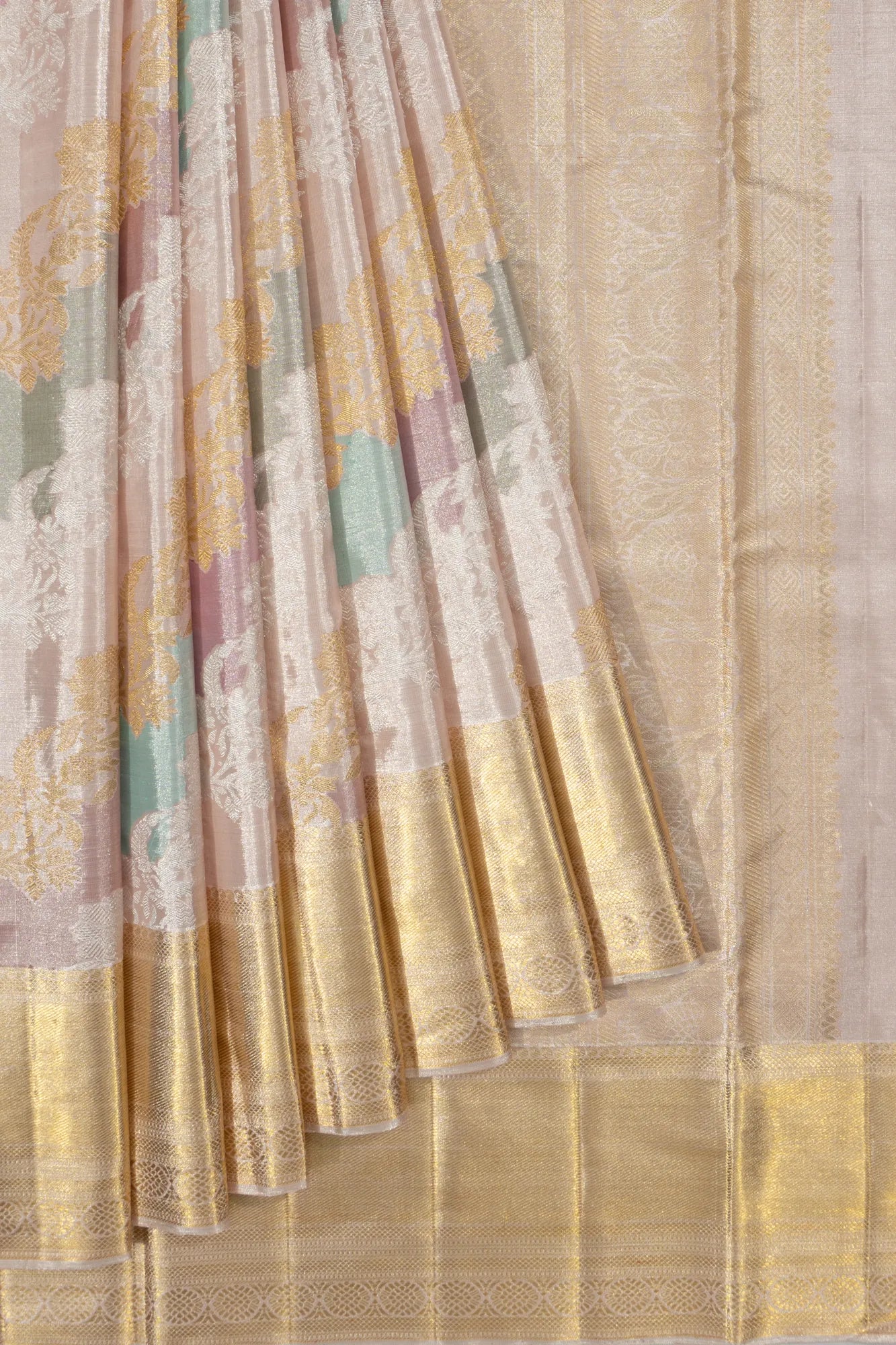 Kanchipuram Silk Tissue Jaal Silver Saree