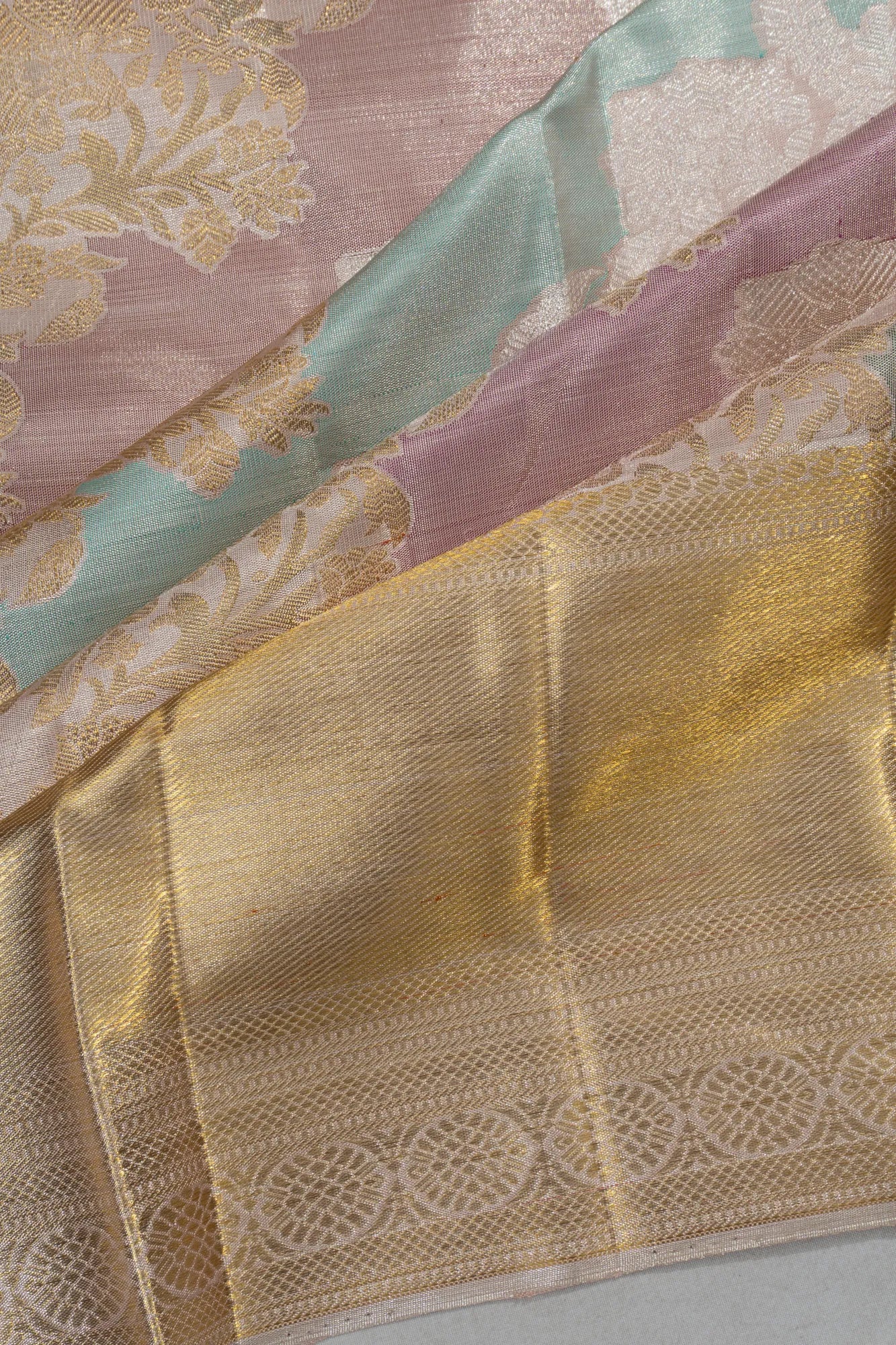 Kanchipuram Silk Tissue Jaal Silver Saree