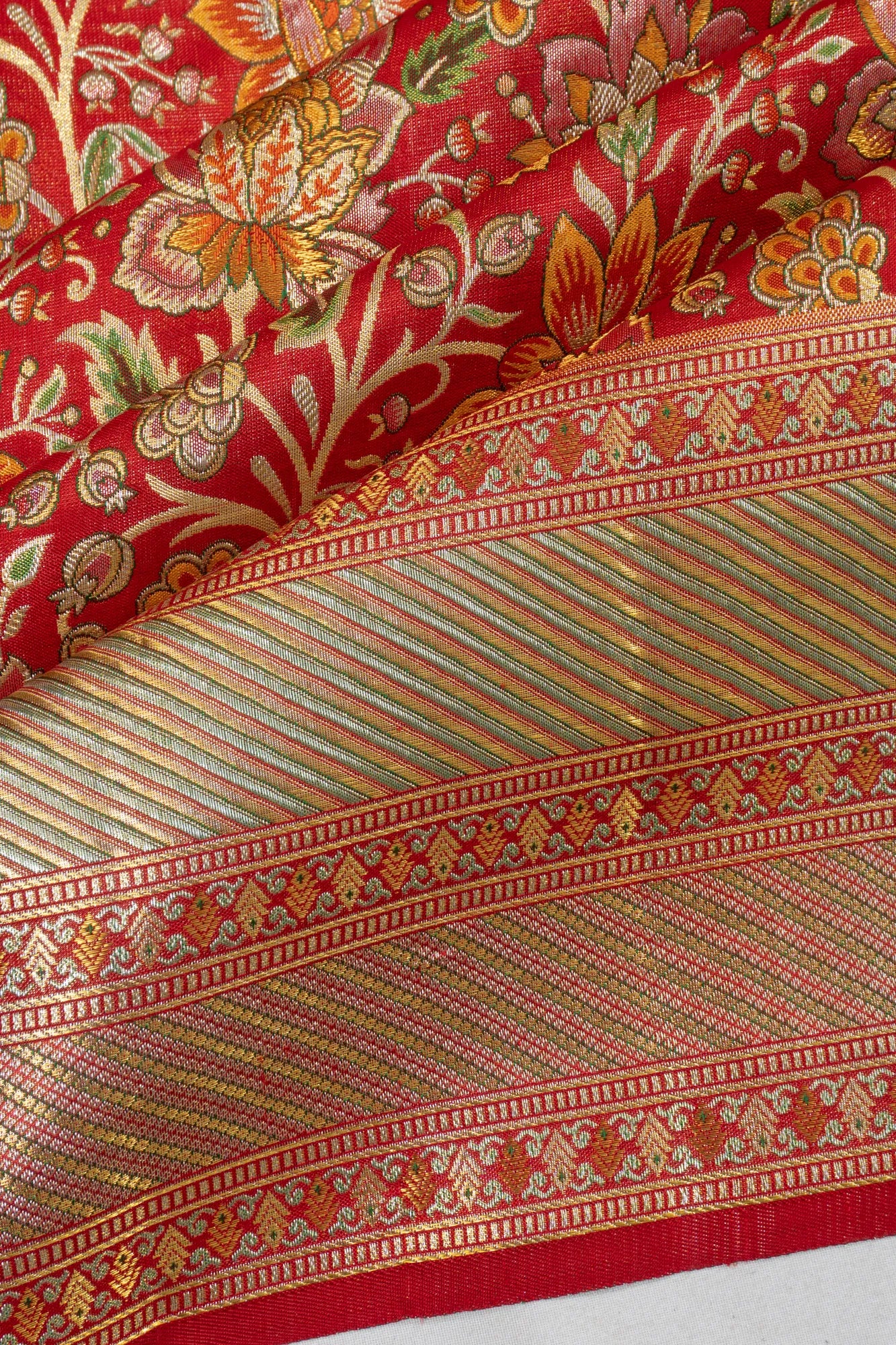 Kanchipuram Silk Tissue Brocade Red Saree