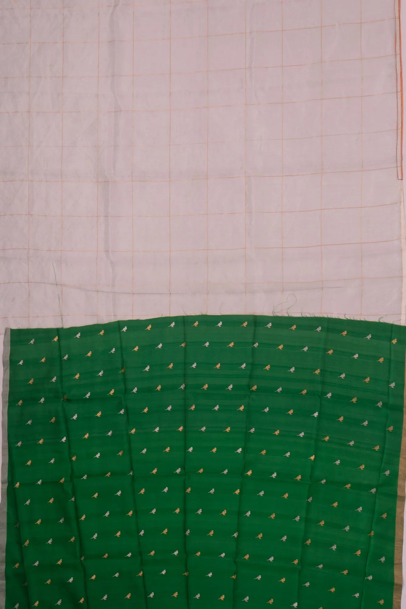 Soft Kota Silk Tissue Checks White Saree