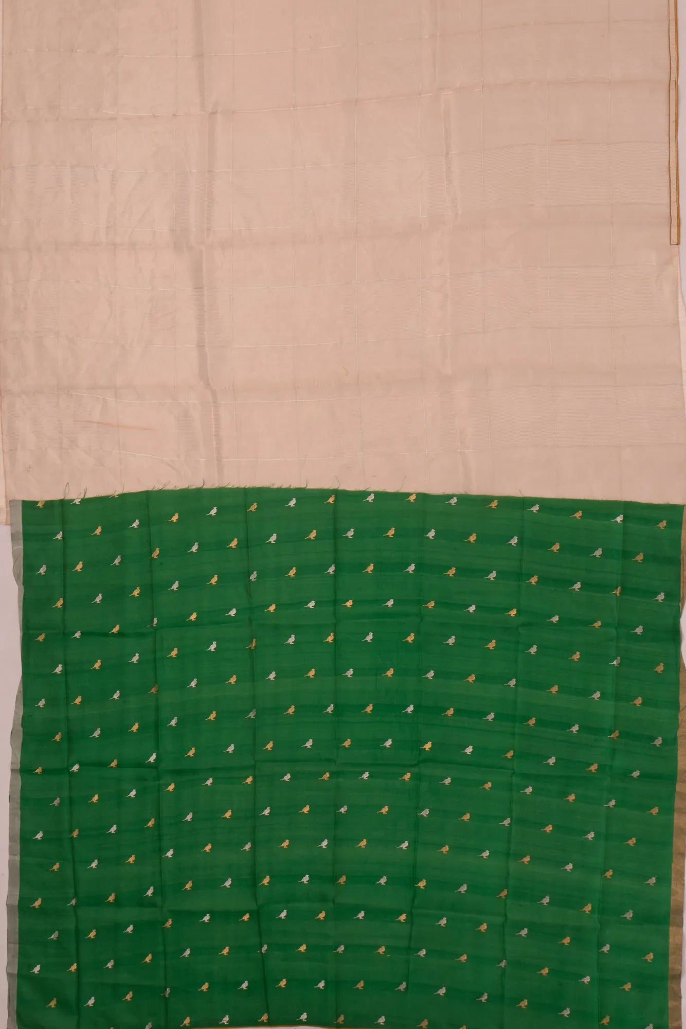 Soft Kota Silk Tissue Checks Cream Saree