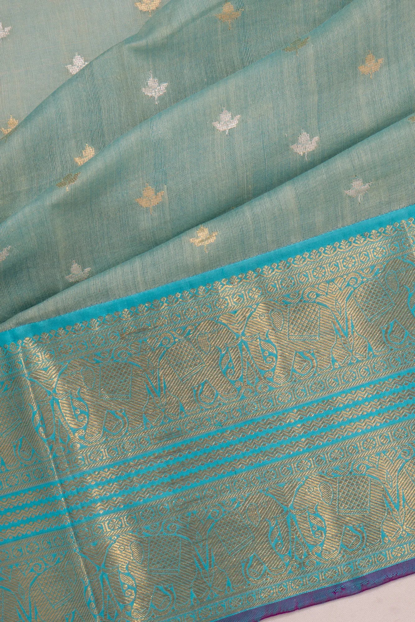 Kanchipuram Kora Organza Butta Pastel Blue Saree