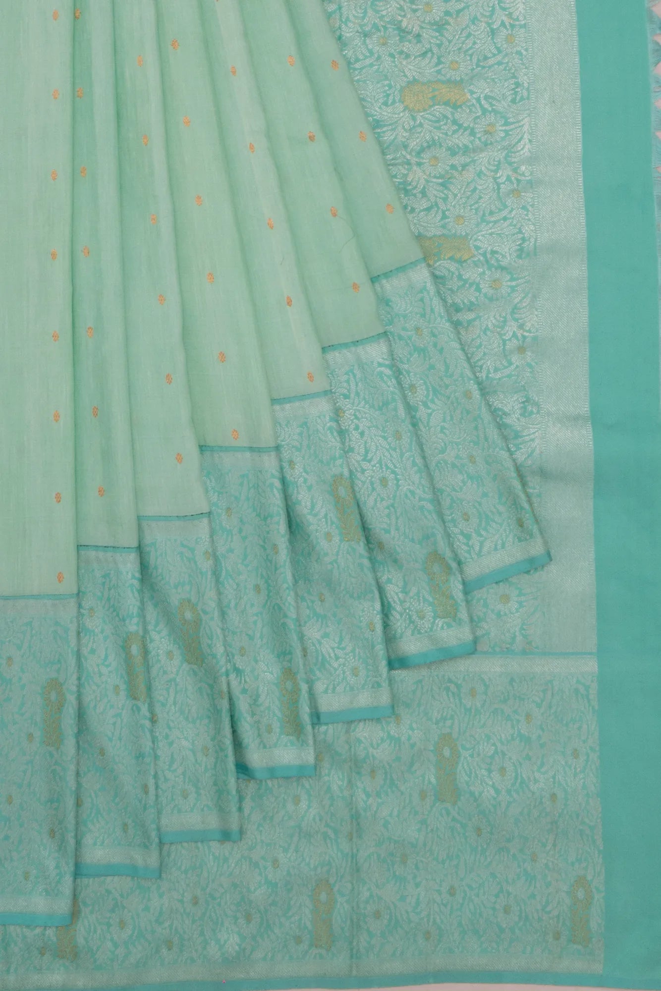 Kanchipuram Kora Organza Butta Sea Green Saree