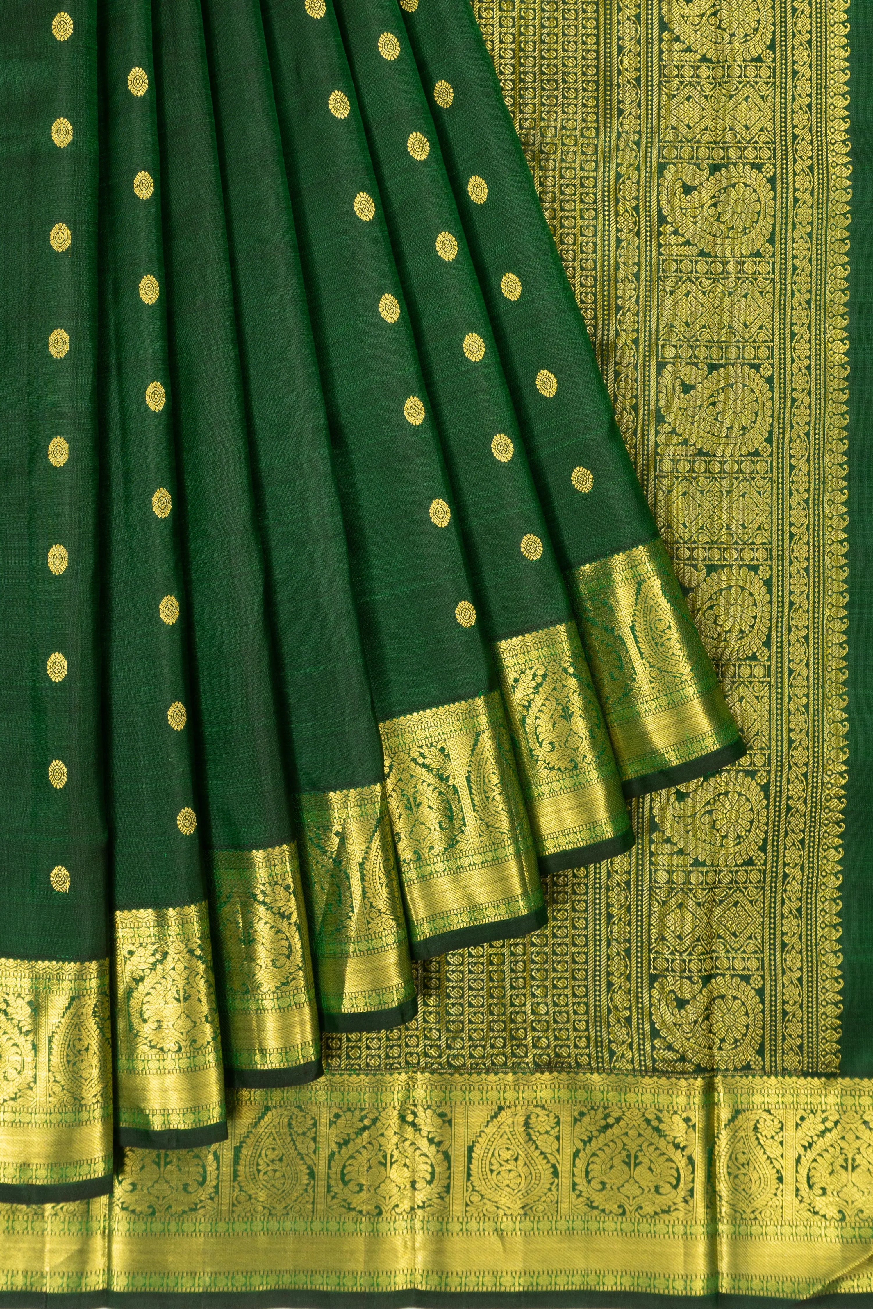 Taranga Kanchi Silk Butta Dark Green Saree